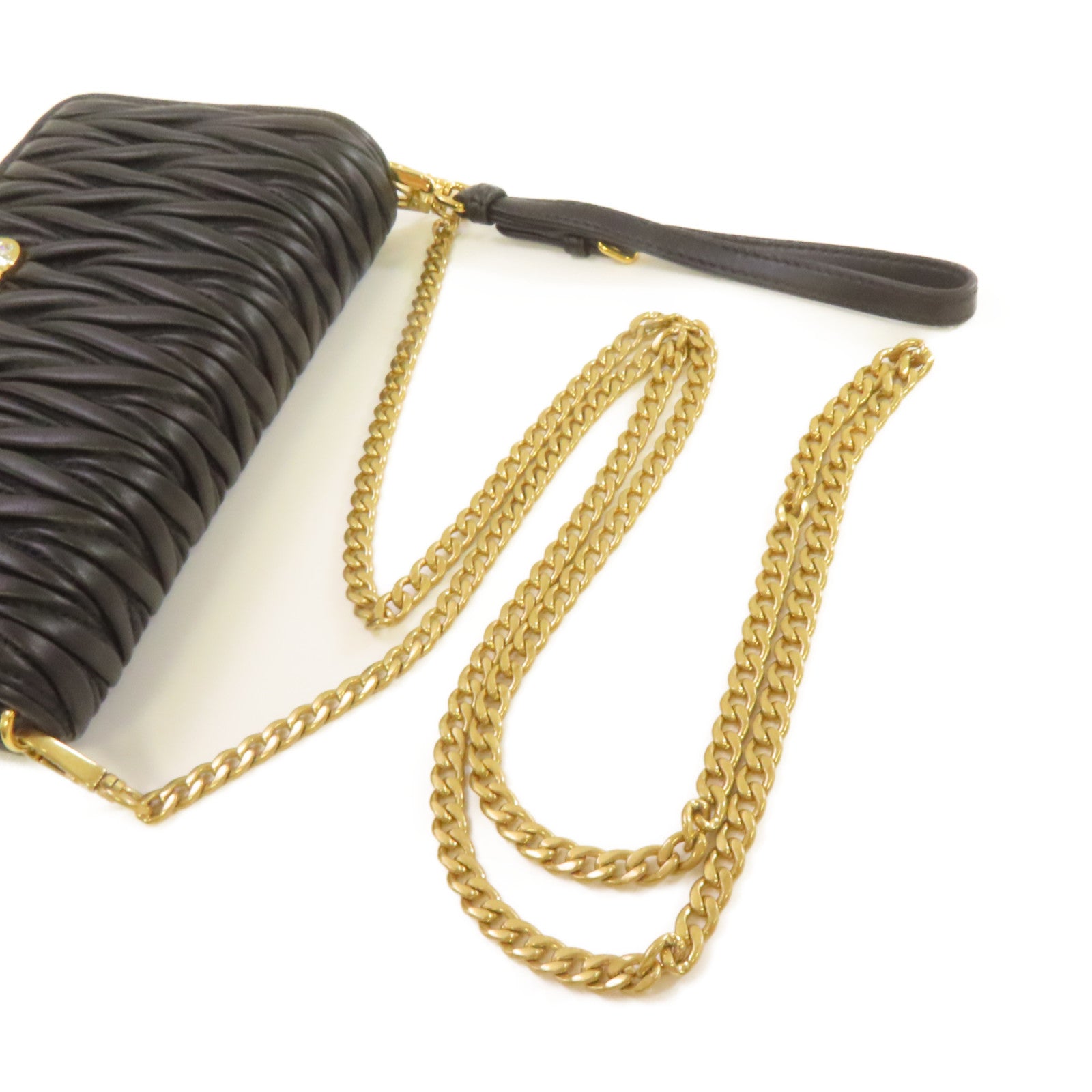 Miu Miu 羊皮皮革Chain Shoulder Bag金扣鏈帶肩背袋黑色