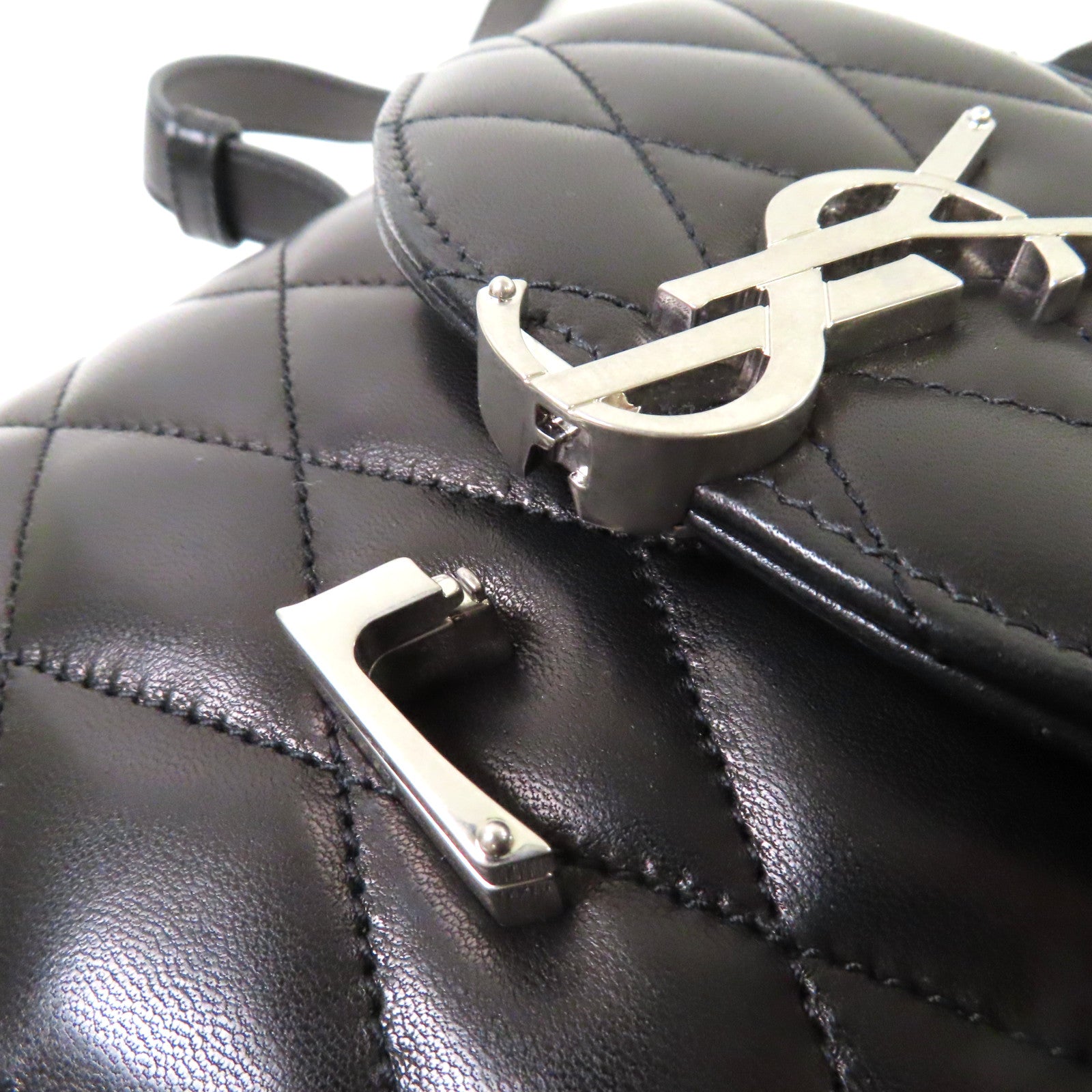 SAINT LAURENT 羊皮皮革Shoulder Bag銀扣肩背袋黑色