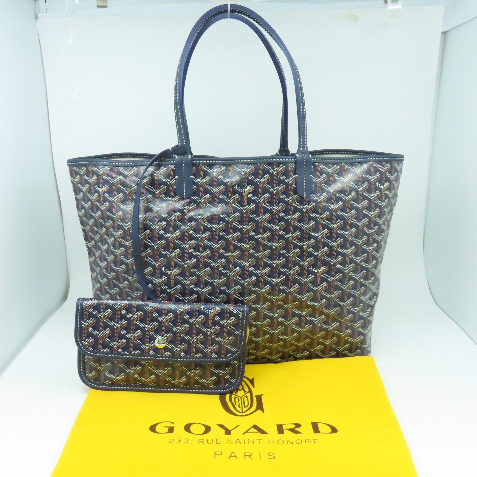 GOYARD 塗層帆布Saint Louis PM銀扣手挽袋藍色