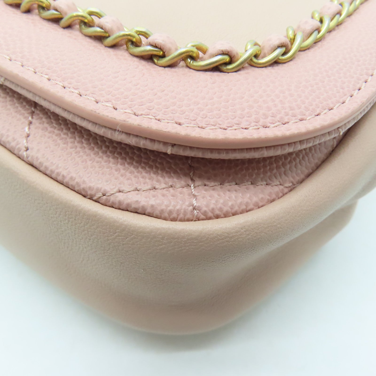 CHANEL 牛皮皮革Chain Shoulder Bag金扣链带肩背袋粉红色