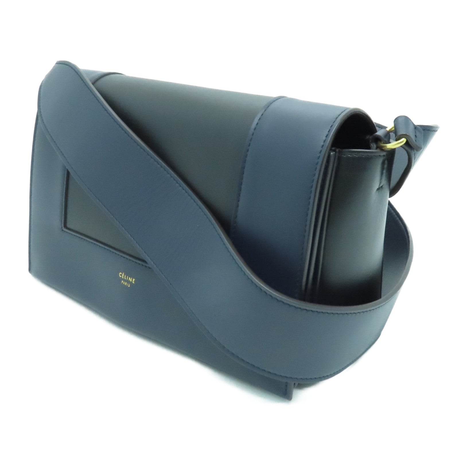 CELINE 牛皮皮革Medium Frame Bag金扣肩背袋黑色/深藍色