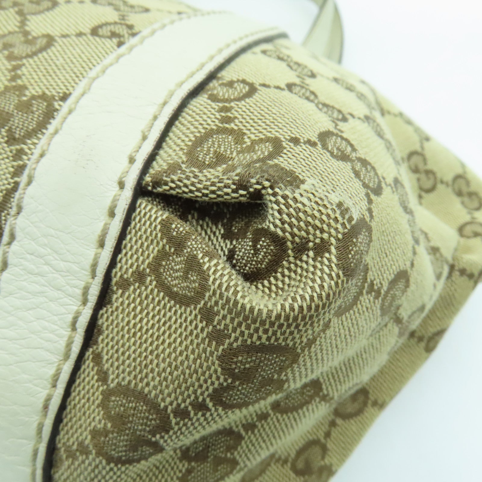 GUCCI 帆布Web Flap Tote金扣手挽袋棕色/白色