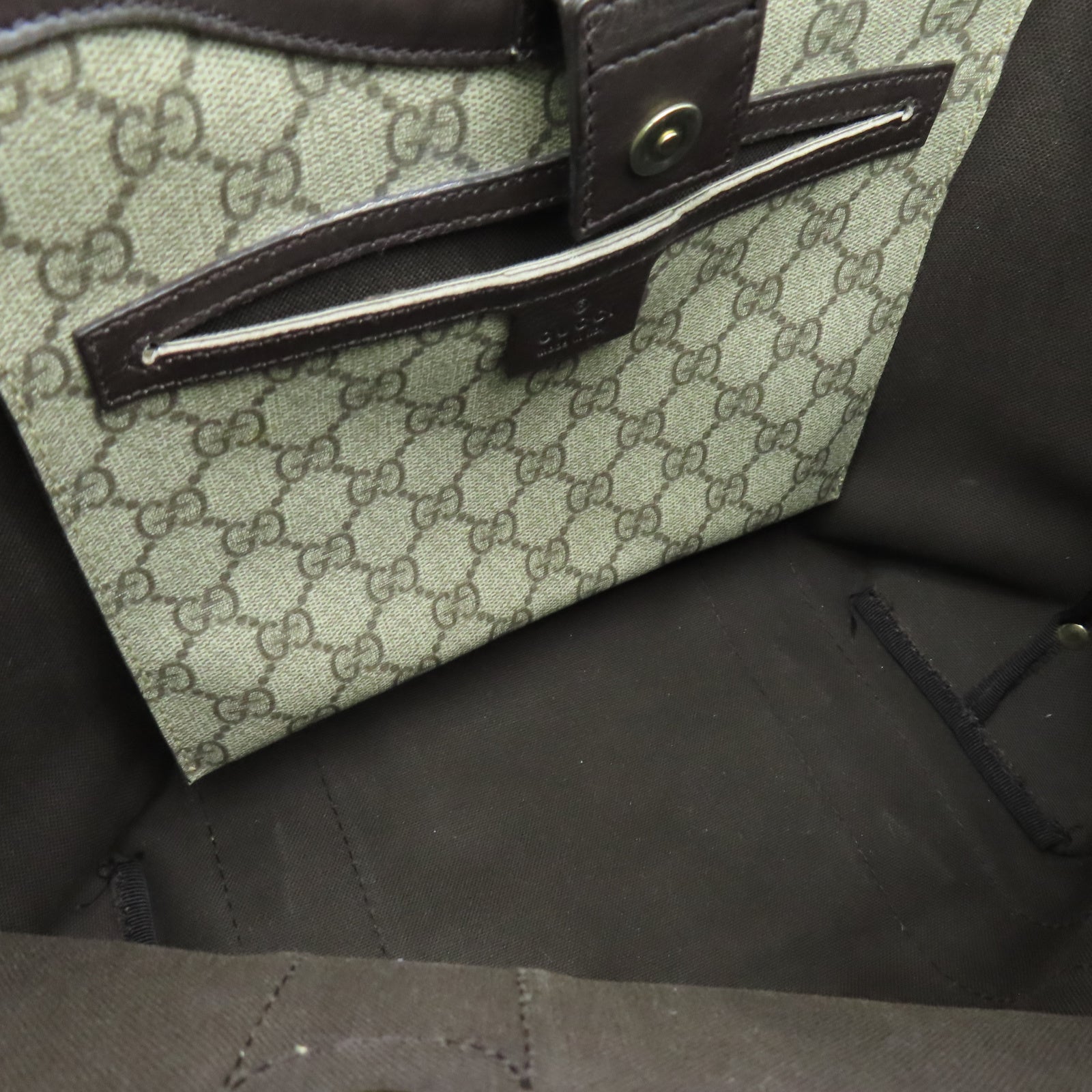 GUCCI 塗層帆布Tote Bag金扣手挽袋棕色