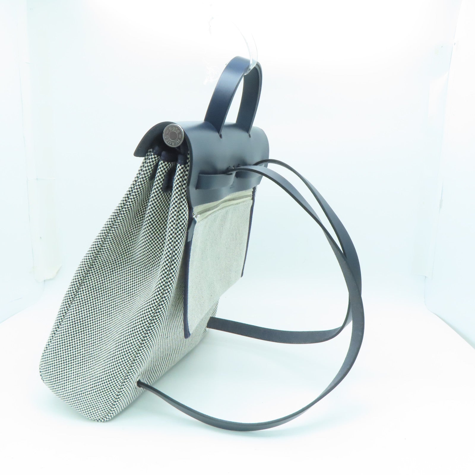 HERMES 帆布A Dos Zip Retourne银扣背包蓝色白色