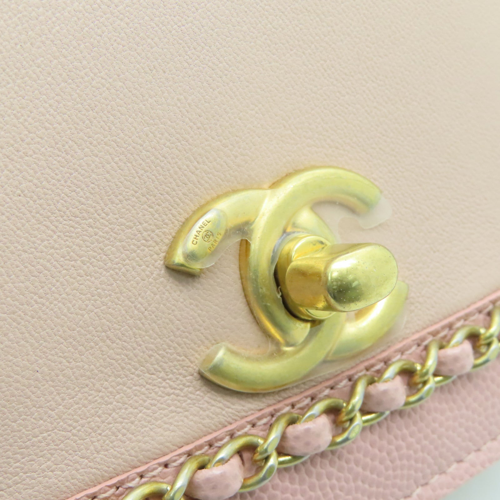 CHANEL 牛皮皮革Chain Shoulder Bag金扣链带肩背袋粉红色