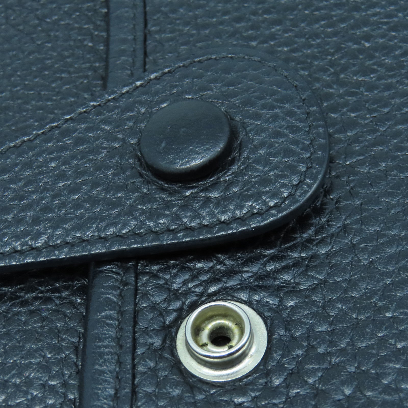 HERMES Clemence Leather Evelyne GM Silver Buckle Shoulder Bag Black