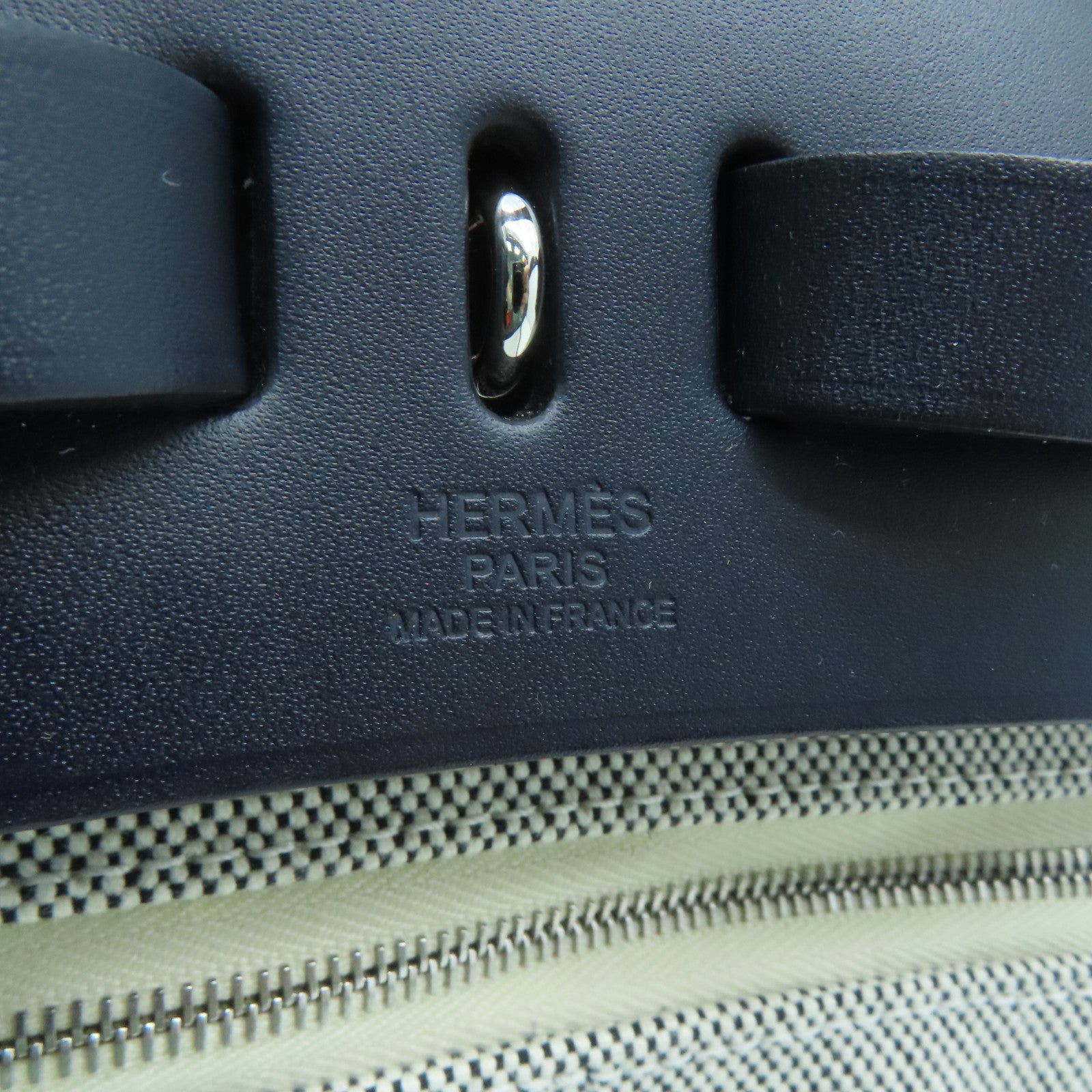 HERMES 帆布A Dos Zip Retourne银扣背包蓝色白色