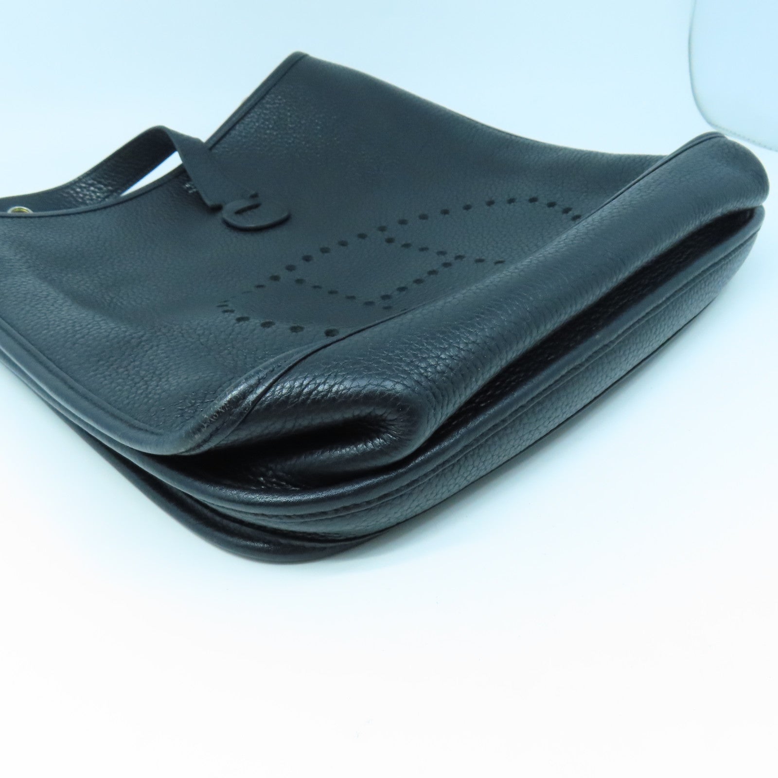 HERMES Clemence Leather Evelyne GM Silver Buckle Shoulder Bag Black