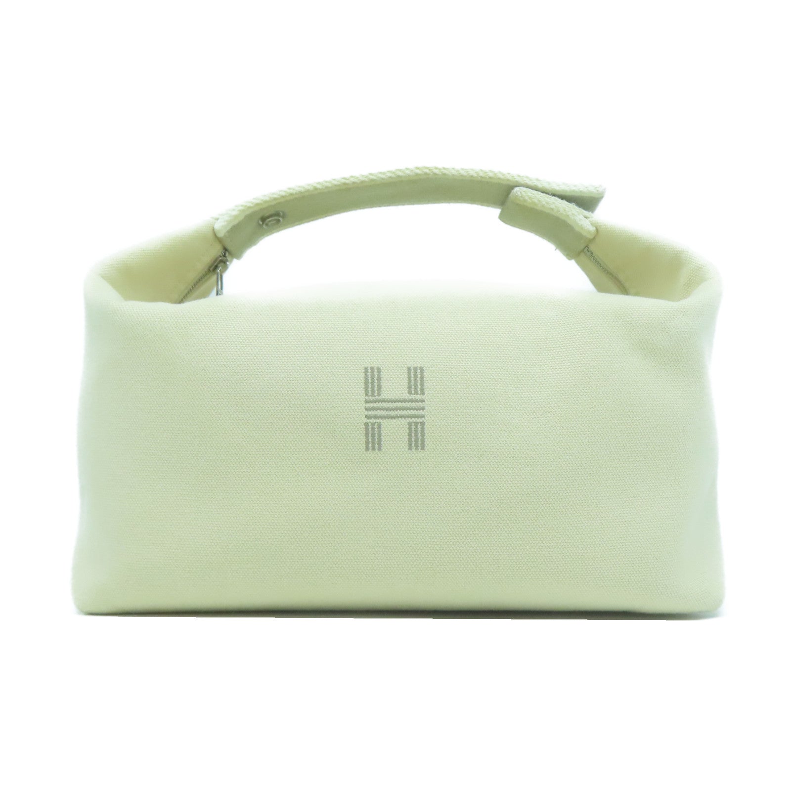 HERMES 帆布Bride-a-Brac銀扣手挽袋米色