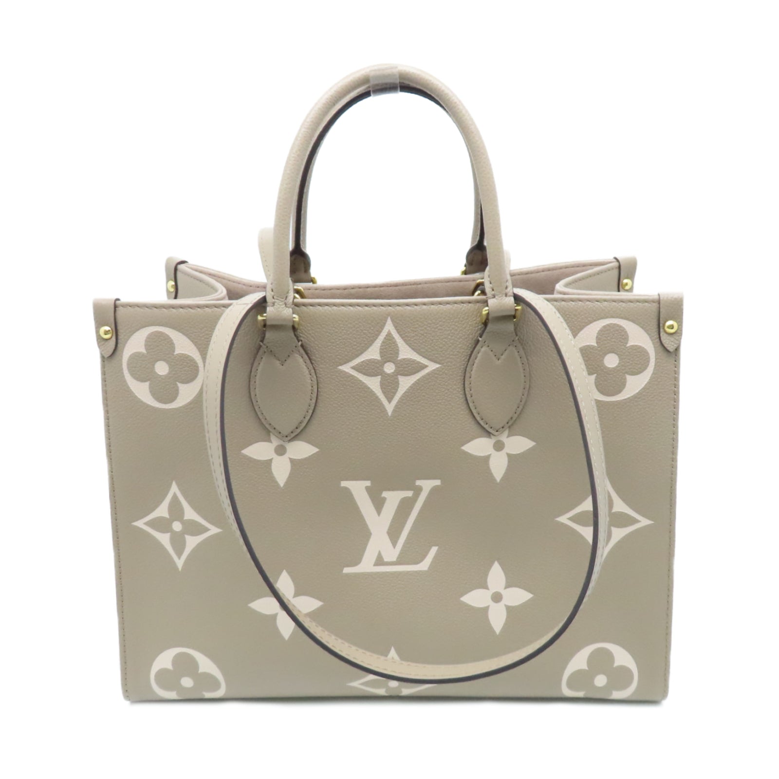 LOUIS VUITTON Monogram Empreinte Omthego MM Gold Buckle Handle Shoulder Backpack Beige
