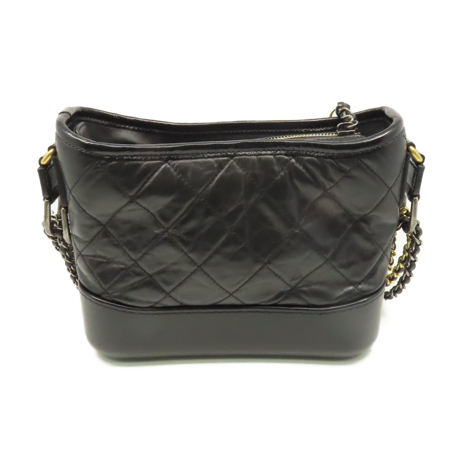 CHANEL 菱格牛皮皮革Gabrielle Hobo Small Chain Shoulder Bag金扣鏈帶肩背袋黑色