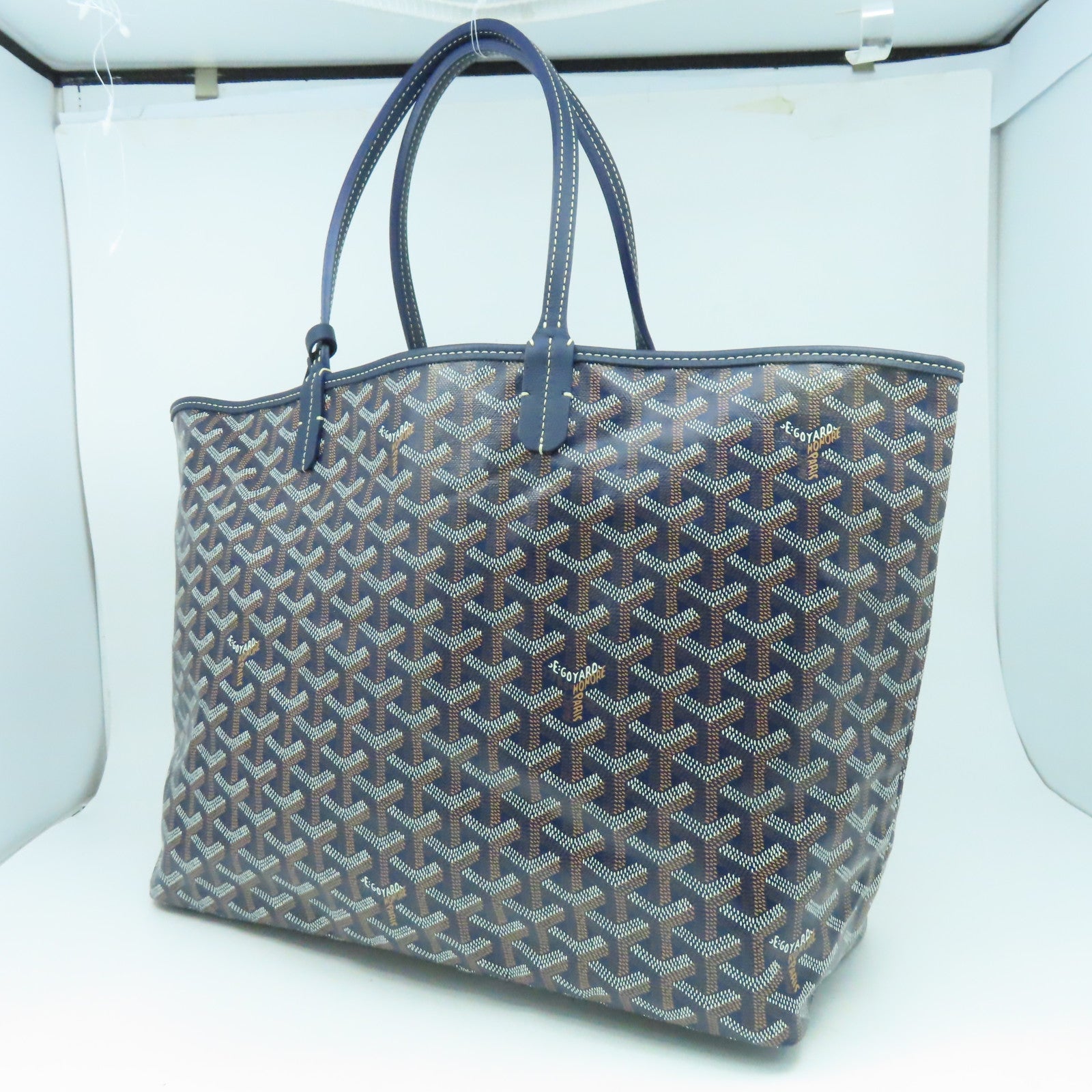 GOYARD 塗層帆布Saint Louis PM銀扣手挽袋藍色