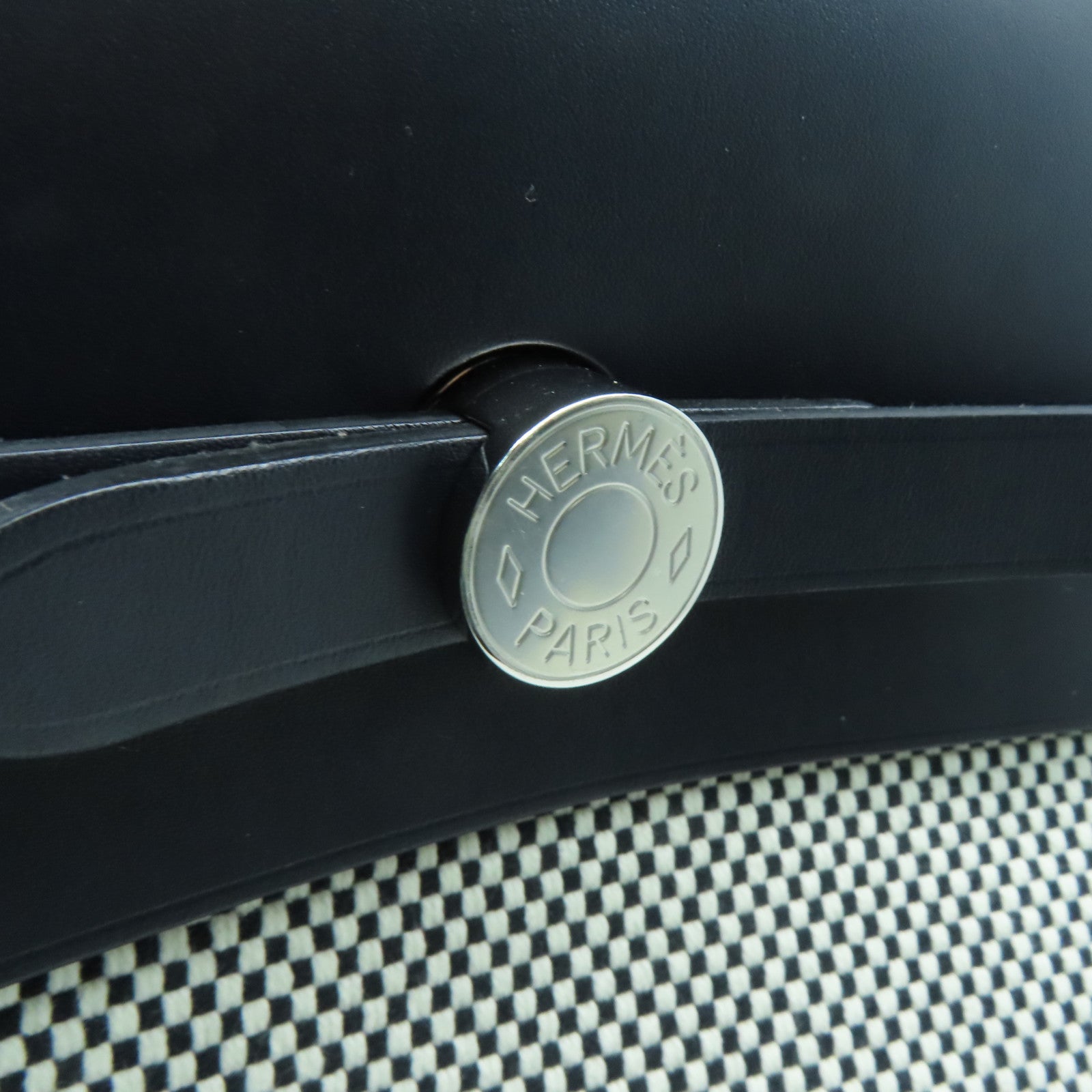 HERMES 帆布A Dos Zip Retourne银扣背包蓝色白色