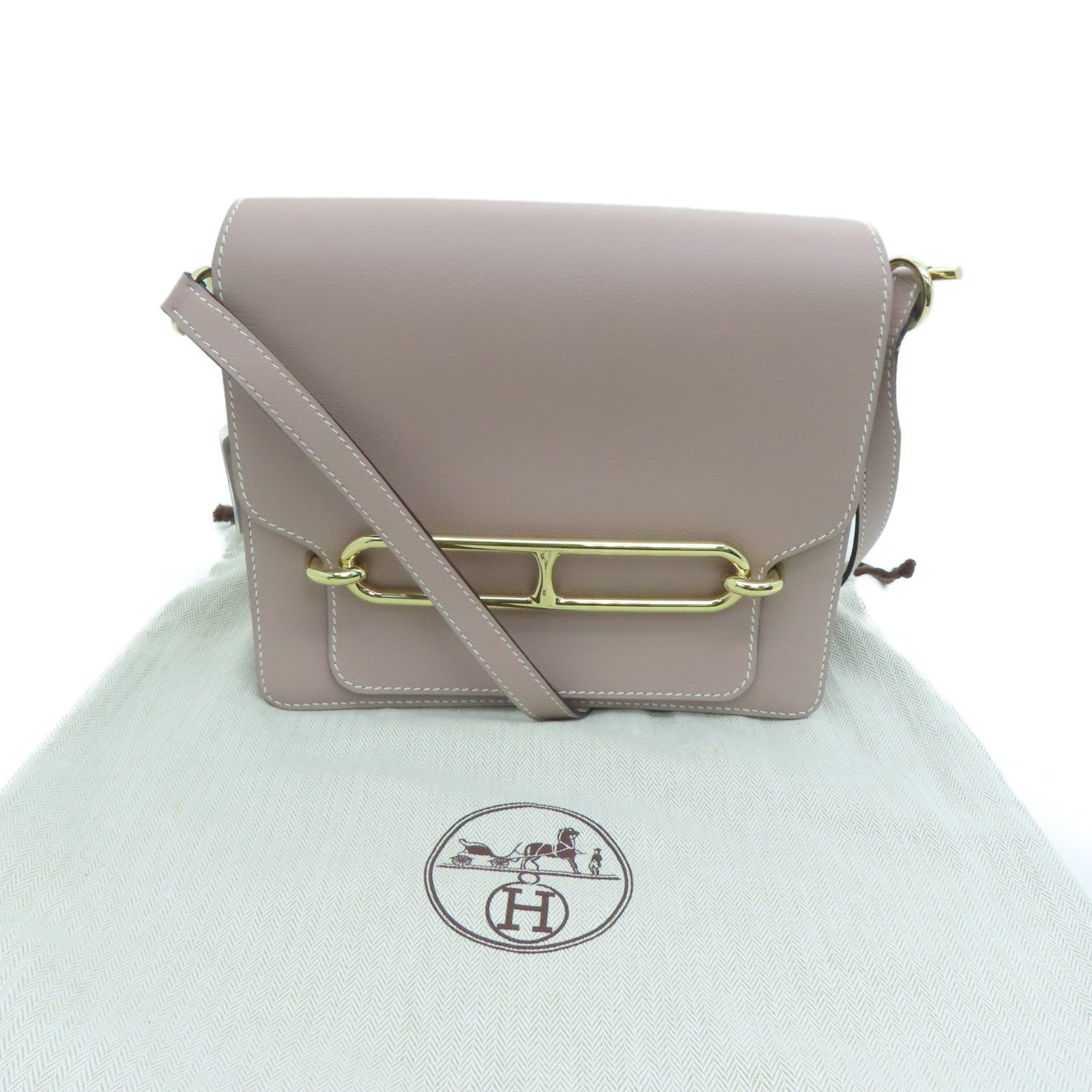 HERMES Evercolor皮革Roulis 23金扣肩背袋Glycine褐色