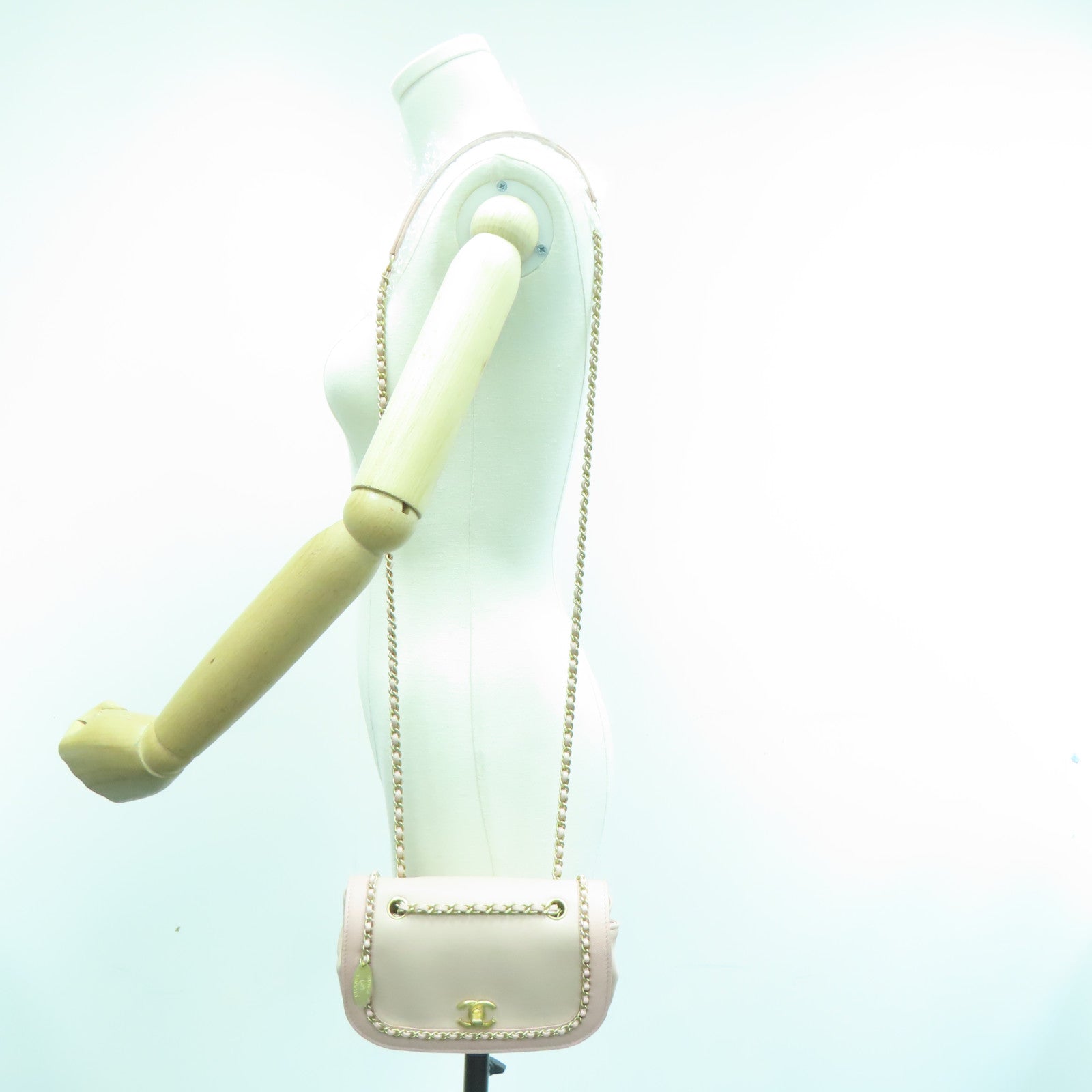CHANEL 牛皮皮革Chain Shoulder Bag金扣链带肩背袋粉红色