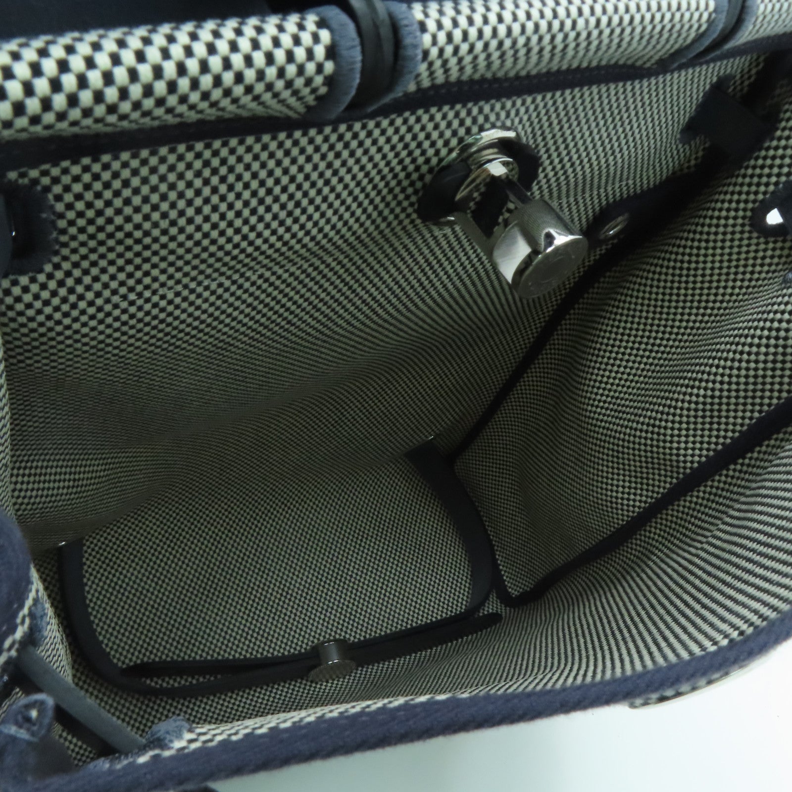 HERMES 帆布A Dos Zip Retourne银扣背包蓝色白色