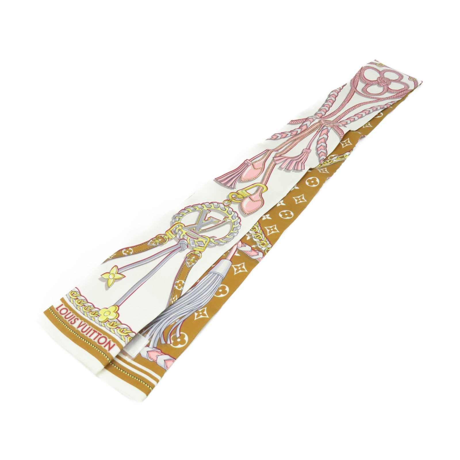 LOUIS VUITTON 絲質Mix and Straps Scarf絲巾啡色/粉紅色/彩色