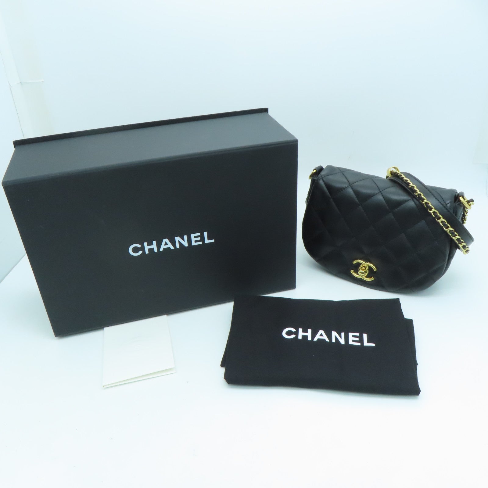 CHANEL 菱格羊皮皮革Chain Shoulder Bag金扣链带肩背袋黑色