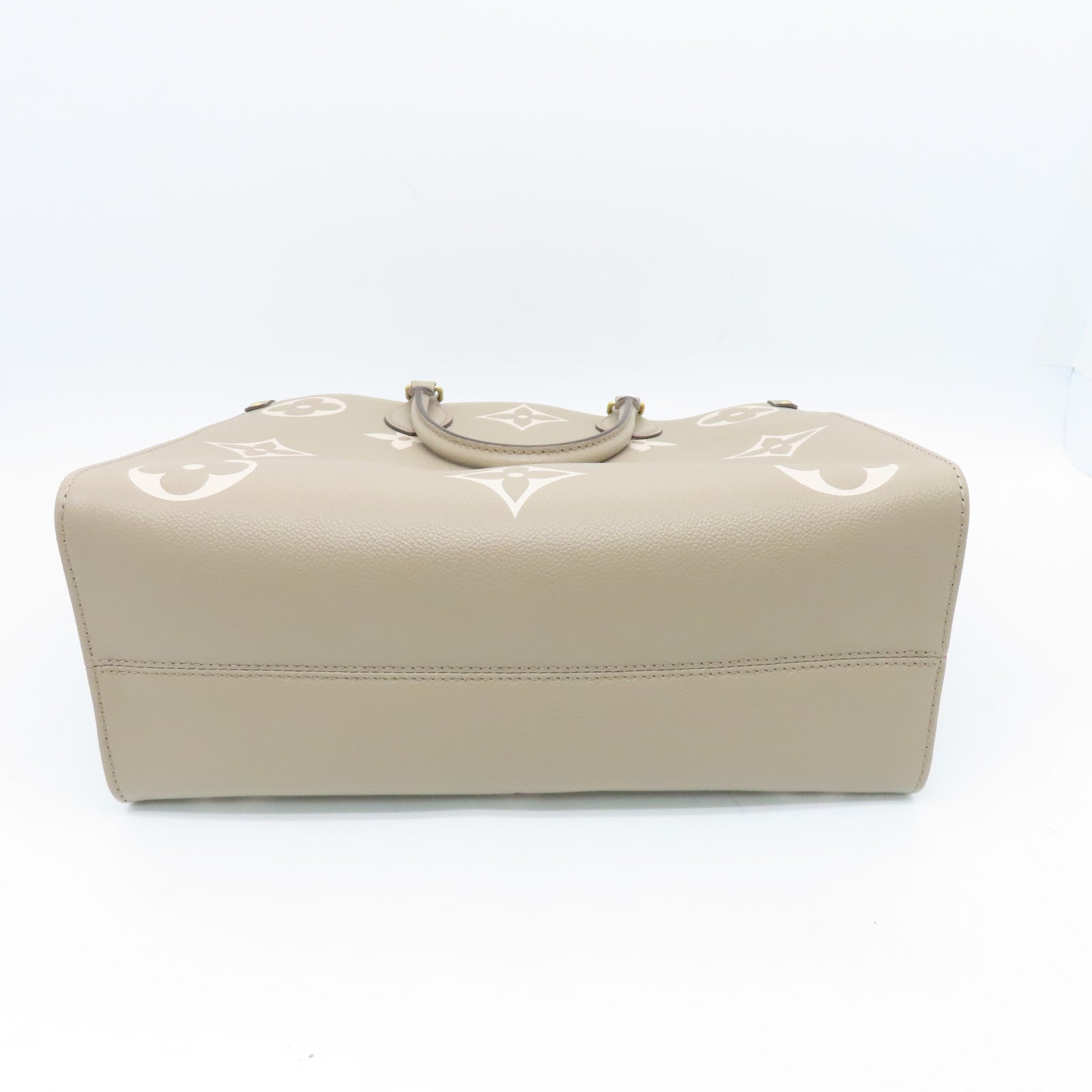 LOUIS VUITTON Monogram Empreinte Omthego MM Gold Buckle Handle Shoulder Backpack Beige