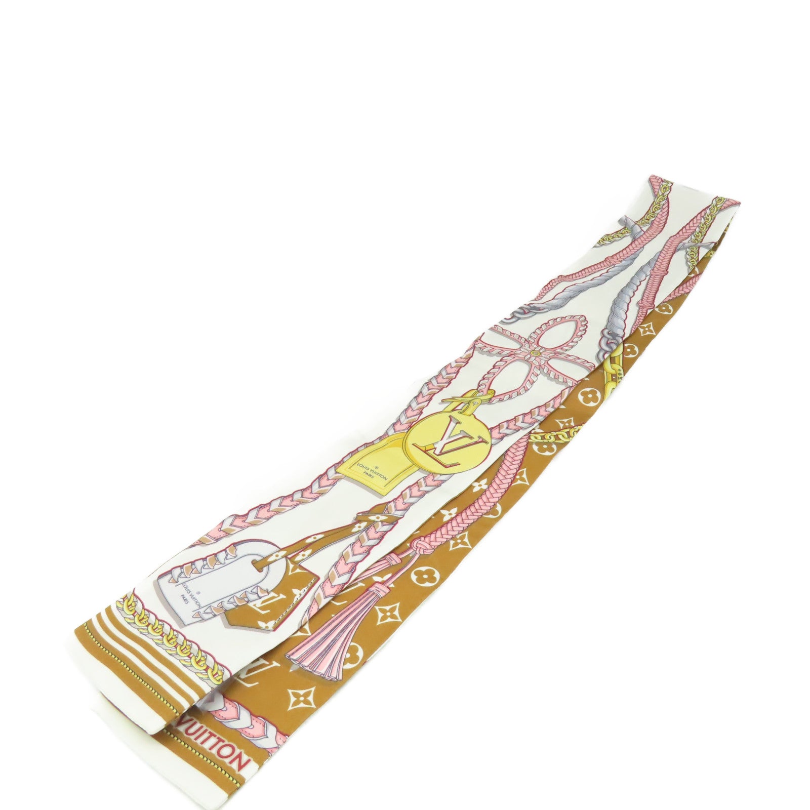 LOUIS VUITTON 絲質Mix and Straps Scarf絲巾啡色/粉紅色/彩色