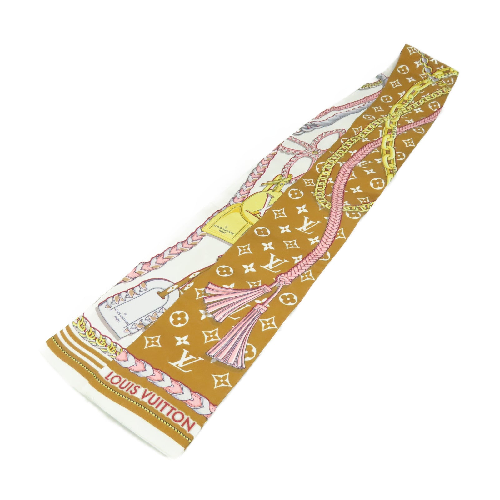 LOUIS VUITTON 絲質Mix and Straps Scarf絲巾啡色/粉紅色/彩色