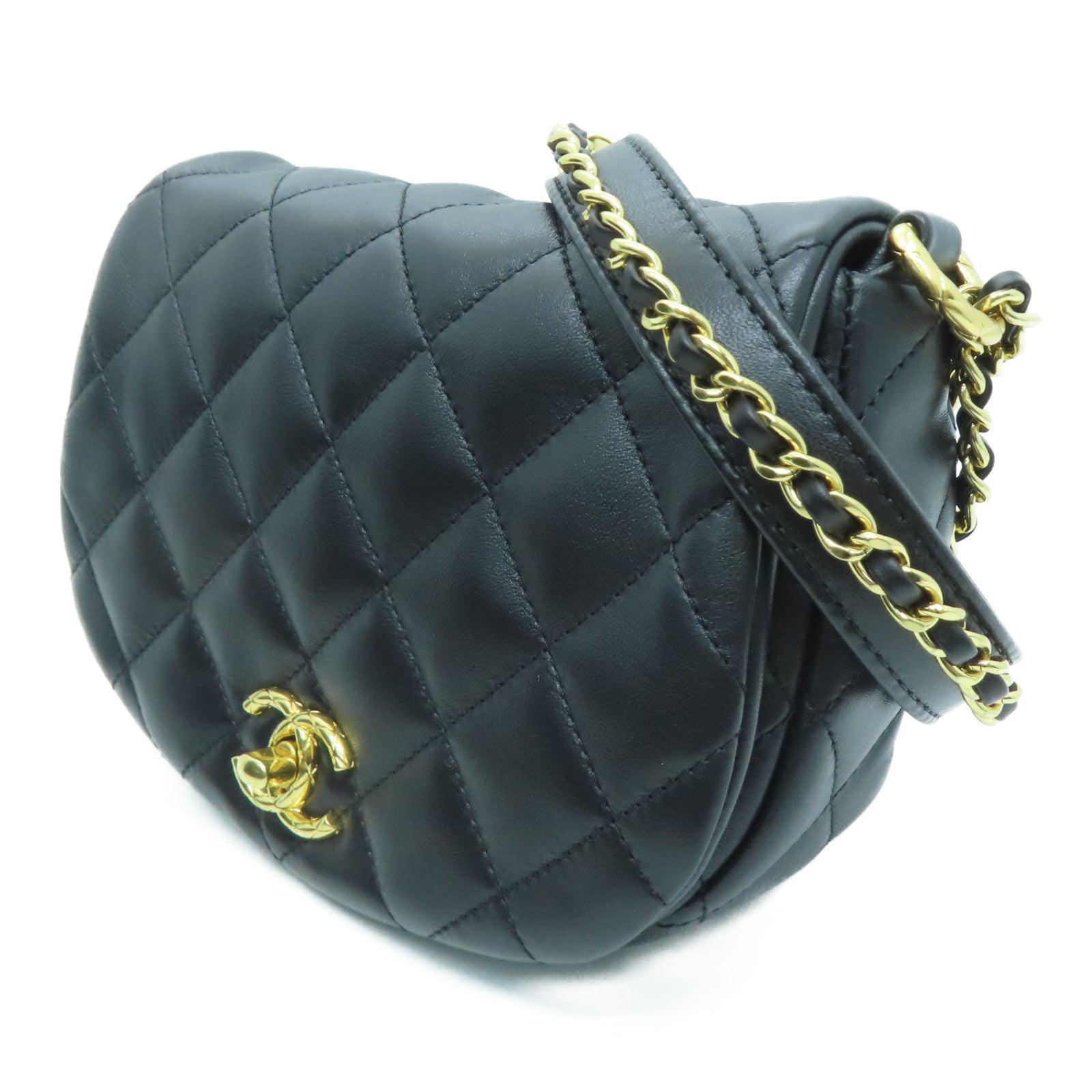 CHANEL 菱格羊皮皮革Chain Shoulder Bag金扣链带肩背袋黑色