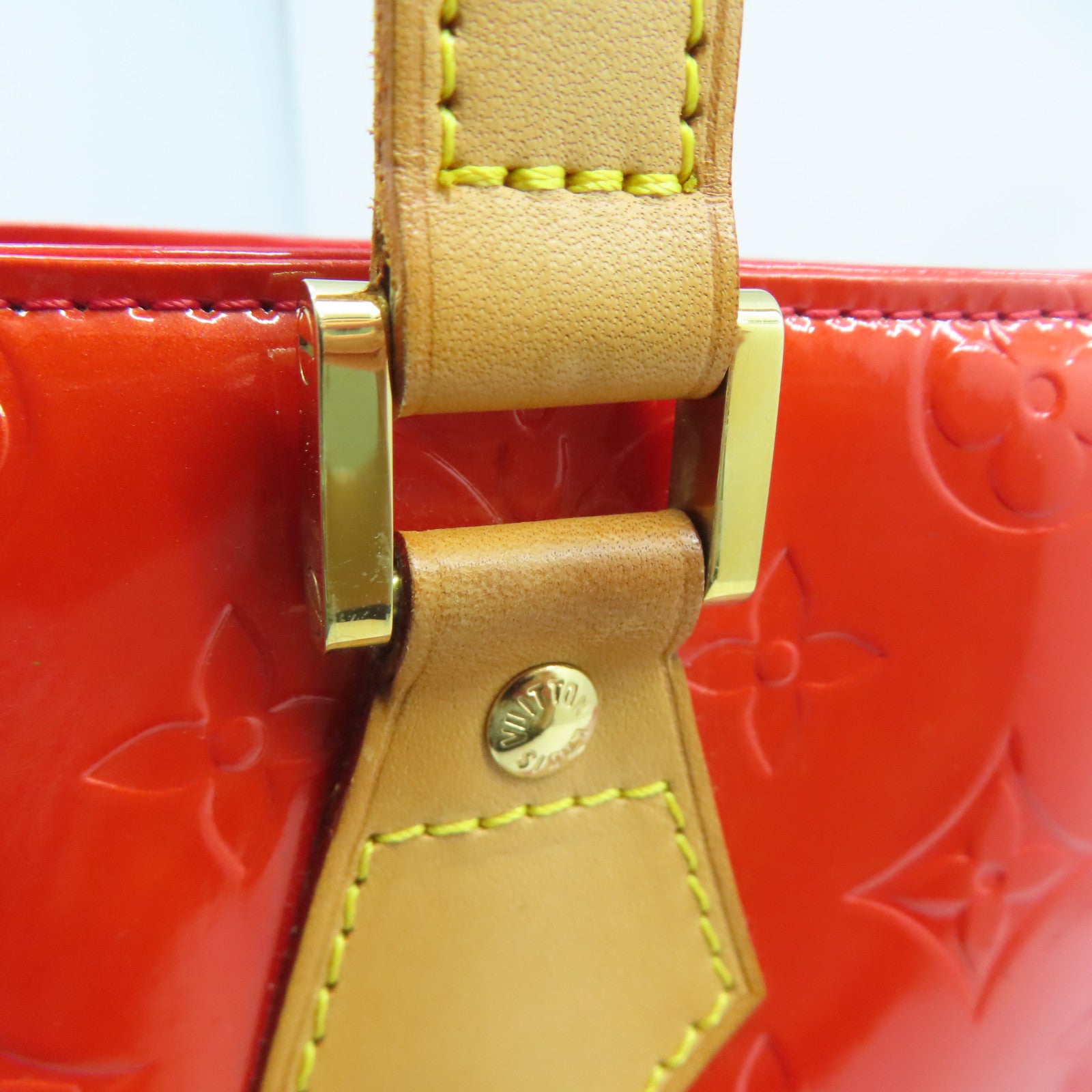 LOUIS VUITTON Monogram Vernis Houston金扣手挽袋橙色