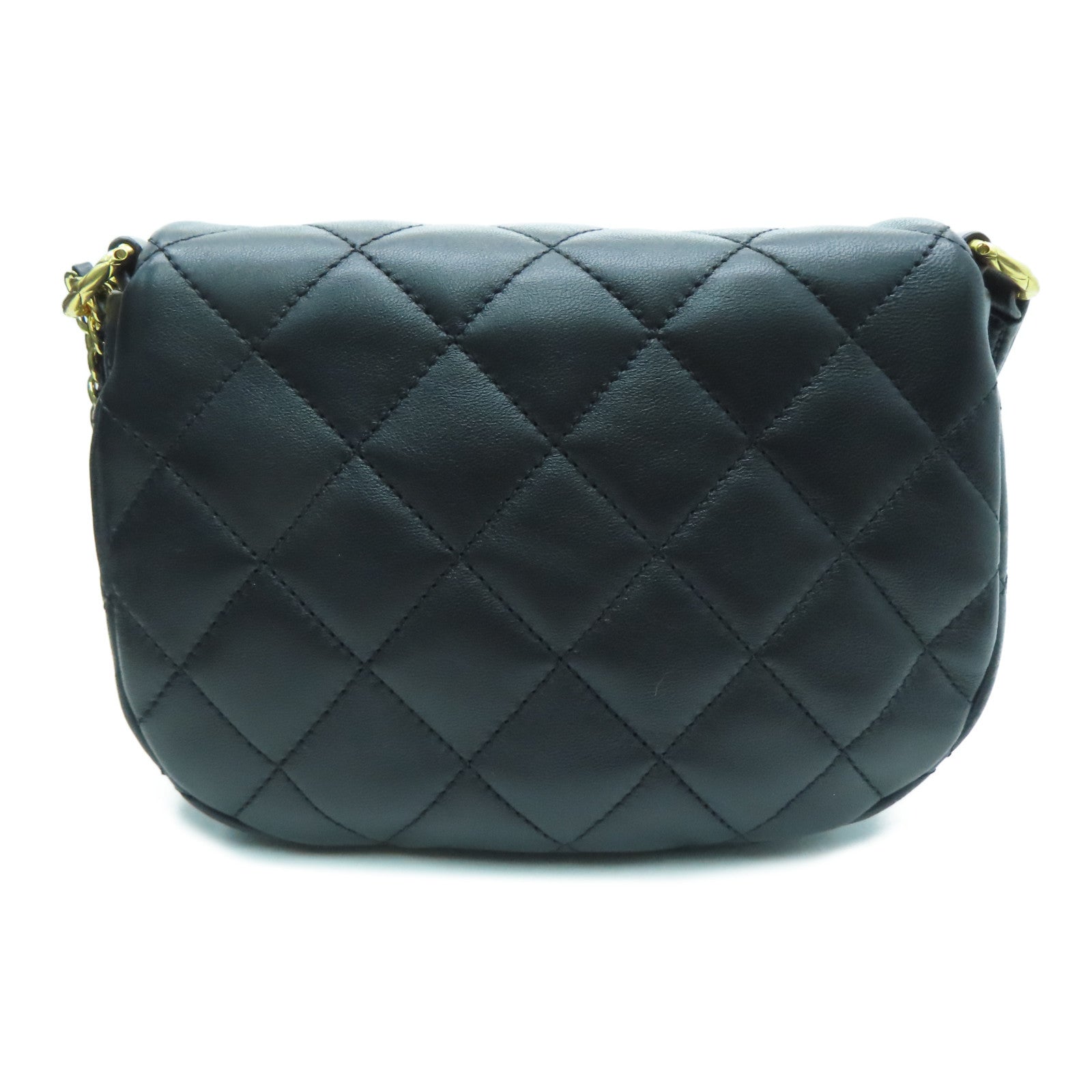 CHANEL 菱格羊皮皮革Chain Shoulder Bag金扣链带肩背袋黑色