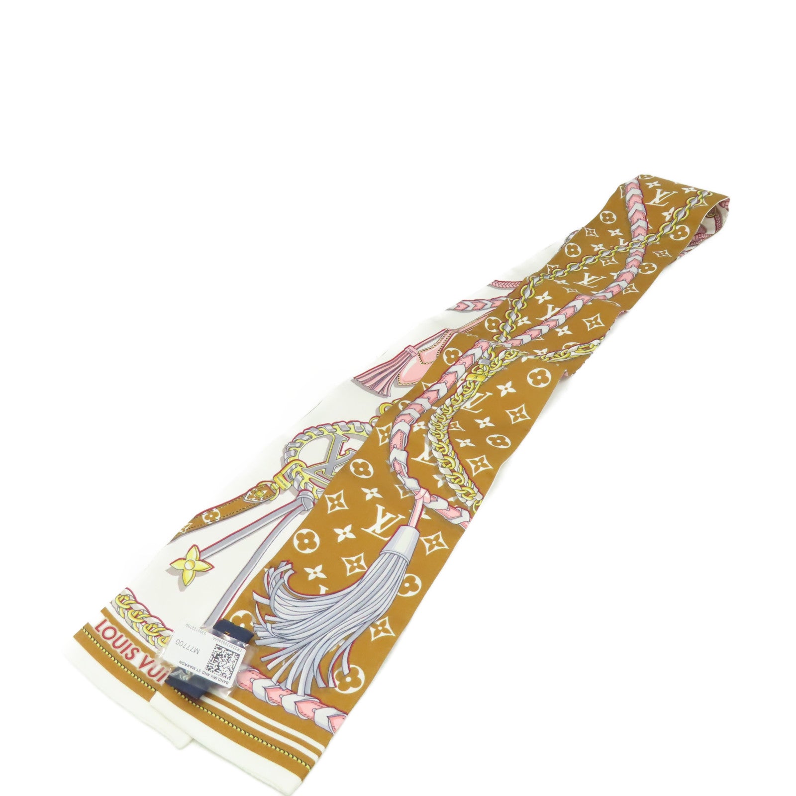 LOUIS VUITTON 絲質Mix and Straps Scarf絲巾啡色/粉紅色/彩色