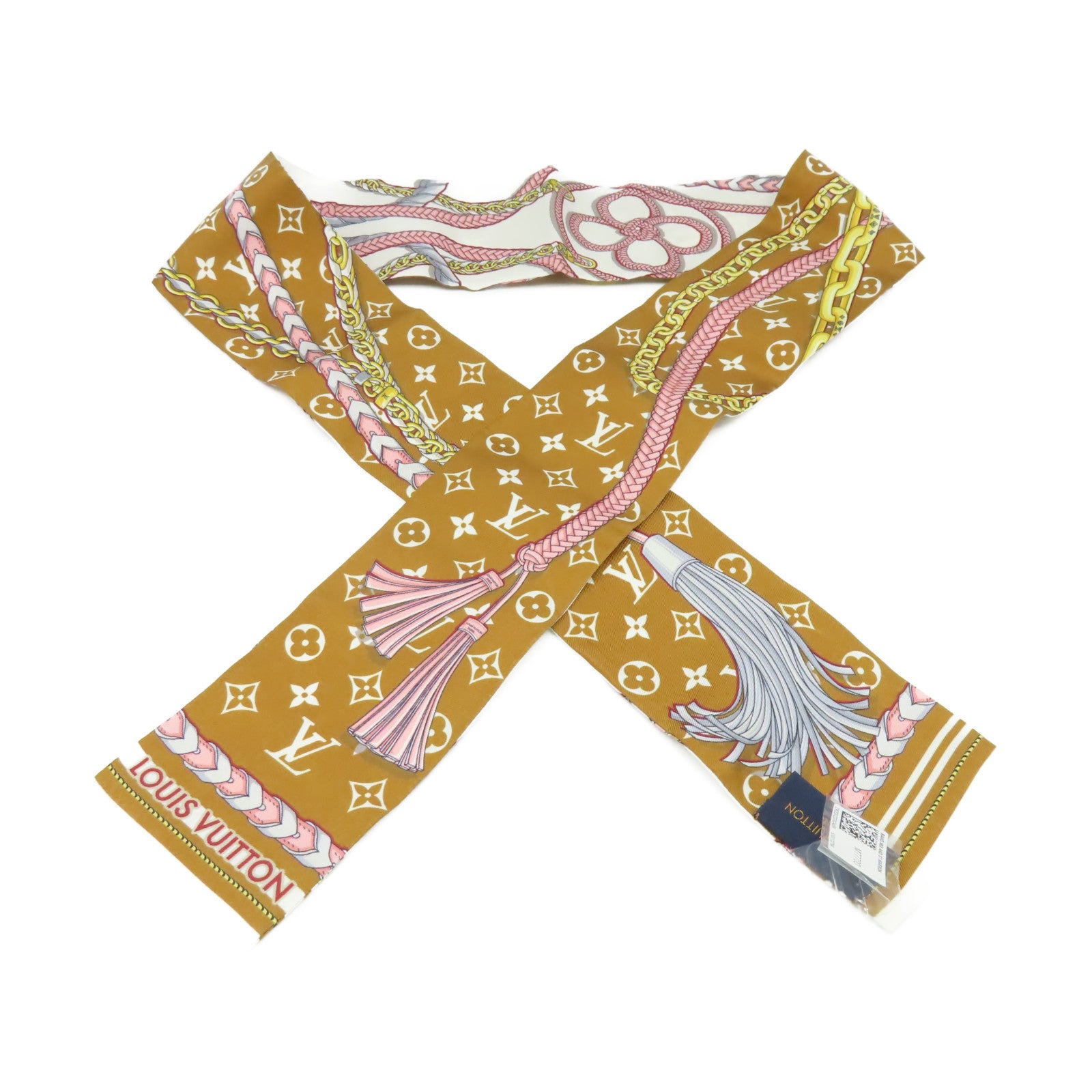 LOUIS VUITTON 絲質Mix and Straps Scarf絲巾啡色/粉紅色/彩色