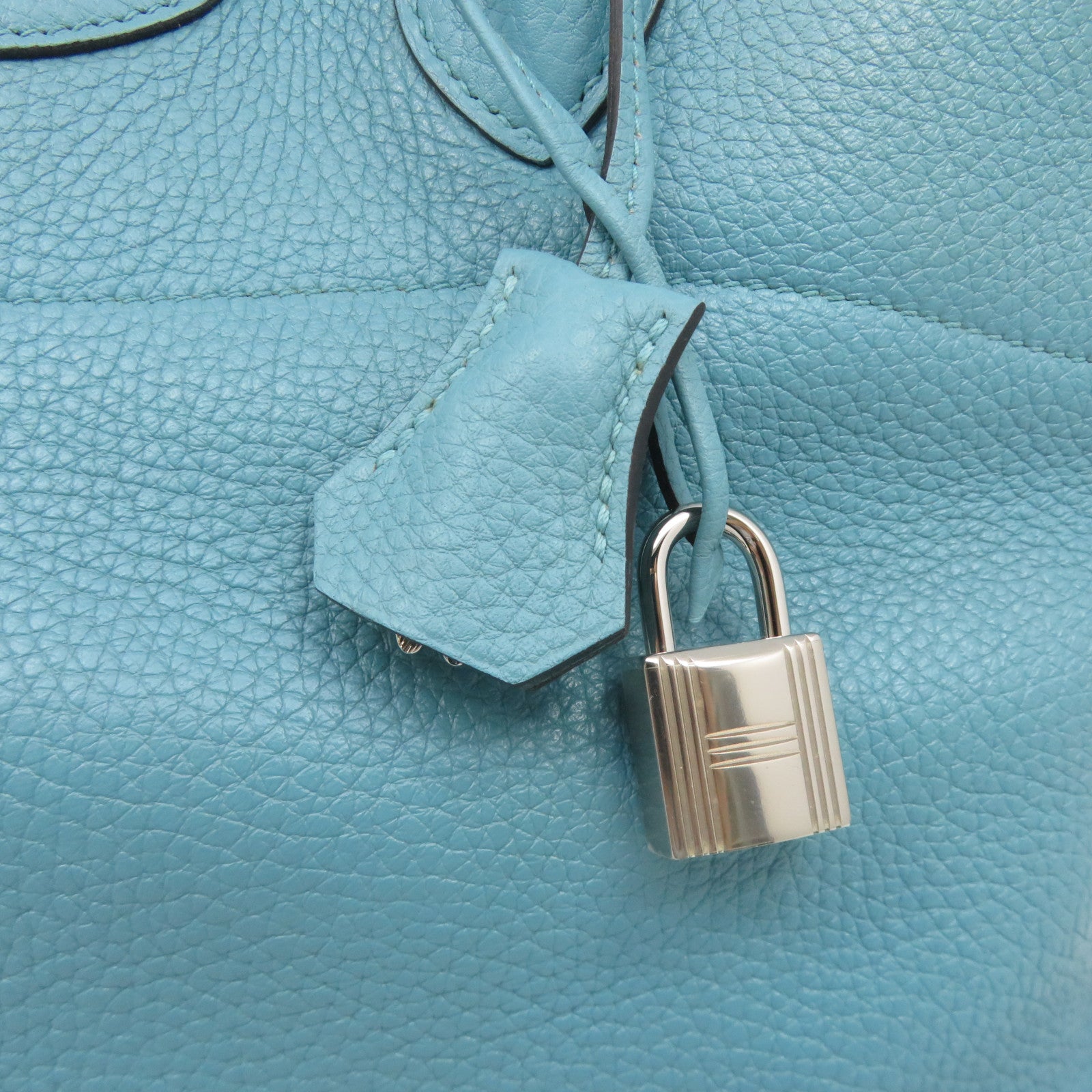 HERMES 【激減優惠】Clemence皮革Bolide 31銀扣手拿包藍色