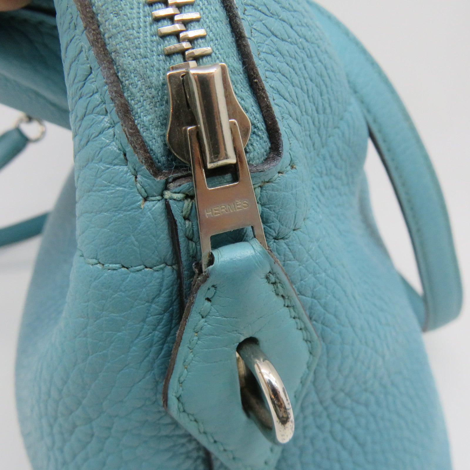 HERMES 【激減優惠】Clemence皮革Bolide 31銀扣手拿包藍色