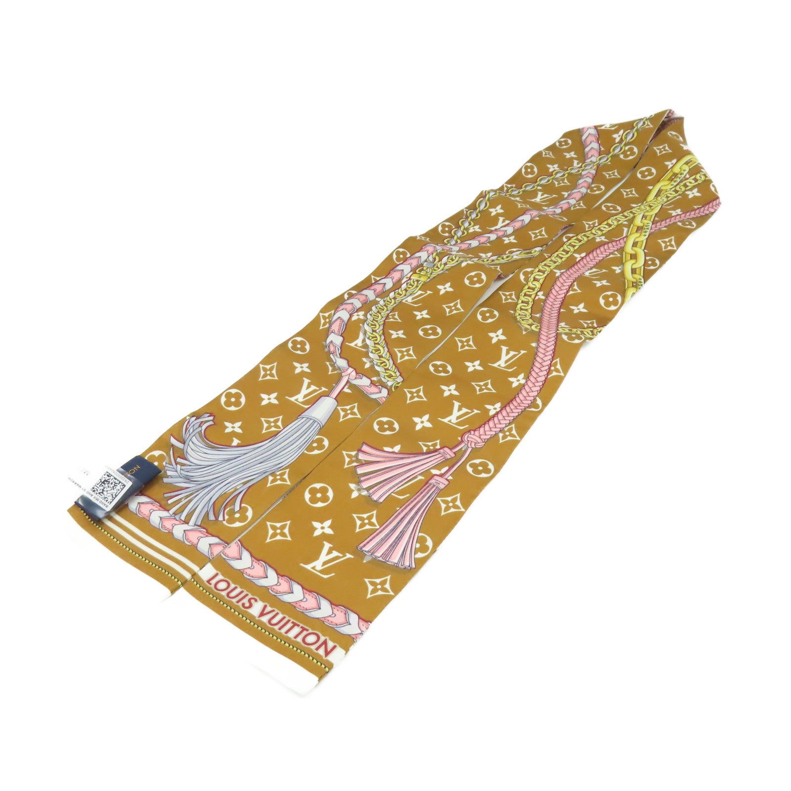 LOUIS VUITTON 絲質Mix and Straps Scarf絲巾啡色/粉紅色/彩色