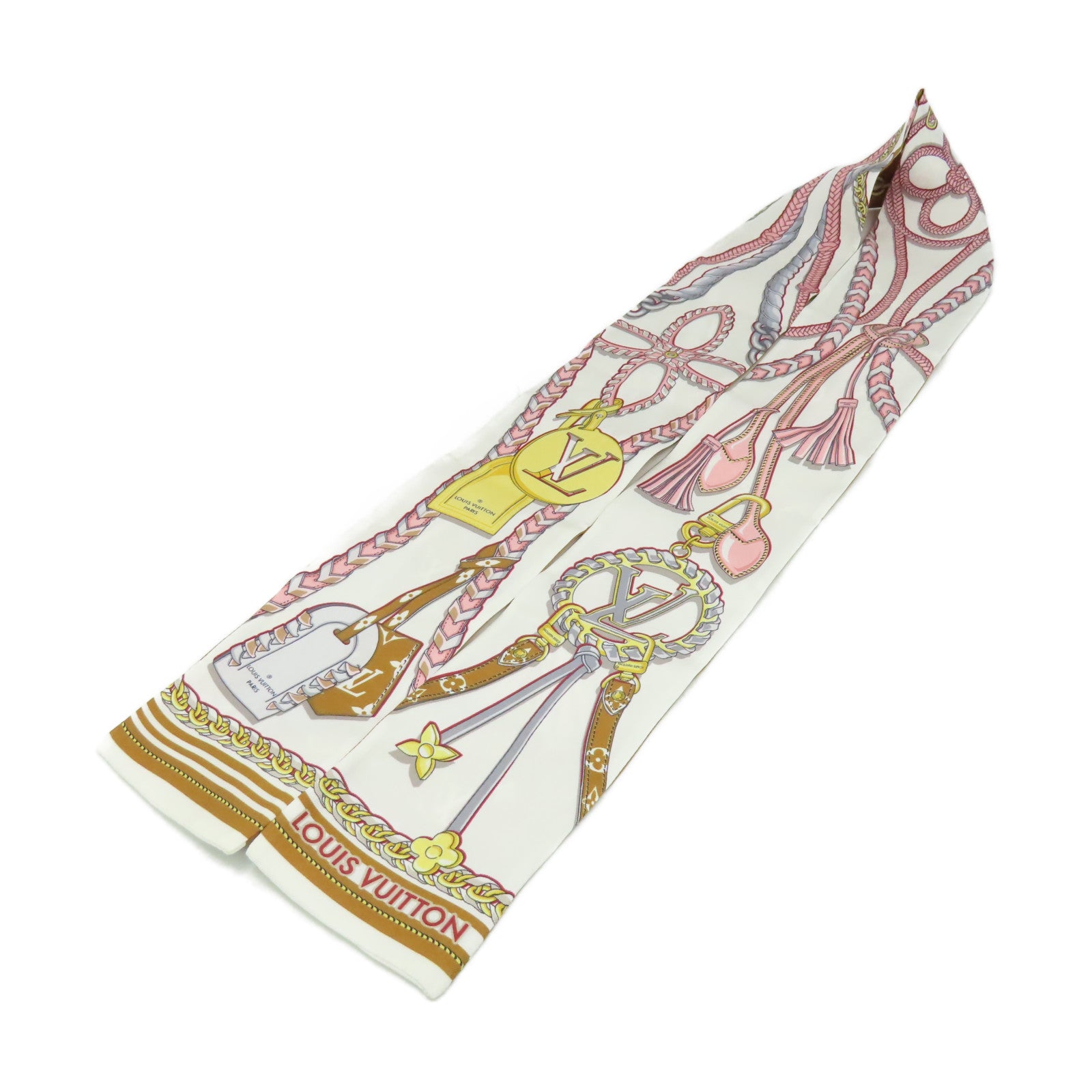 LOUIS VUITTON 絲質Mix and Straps Scarf絲巾啡色/粉紅色/彩色