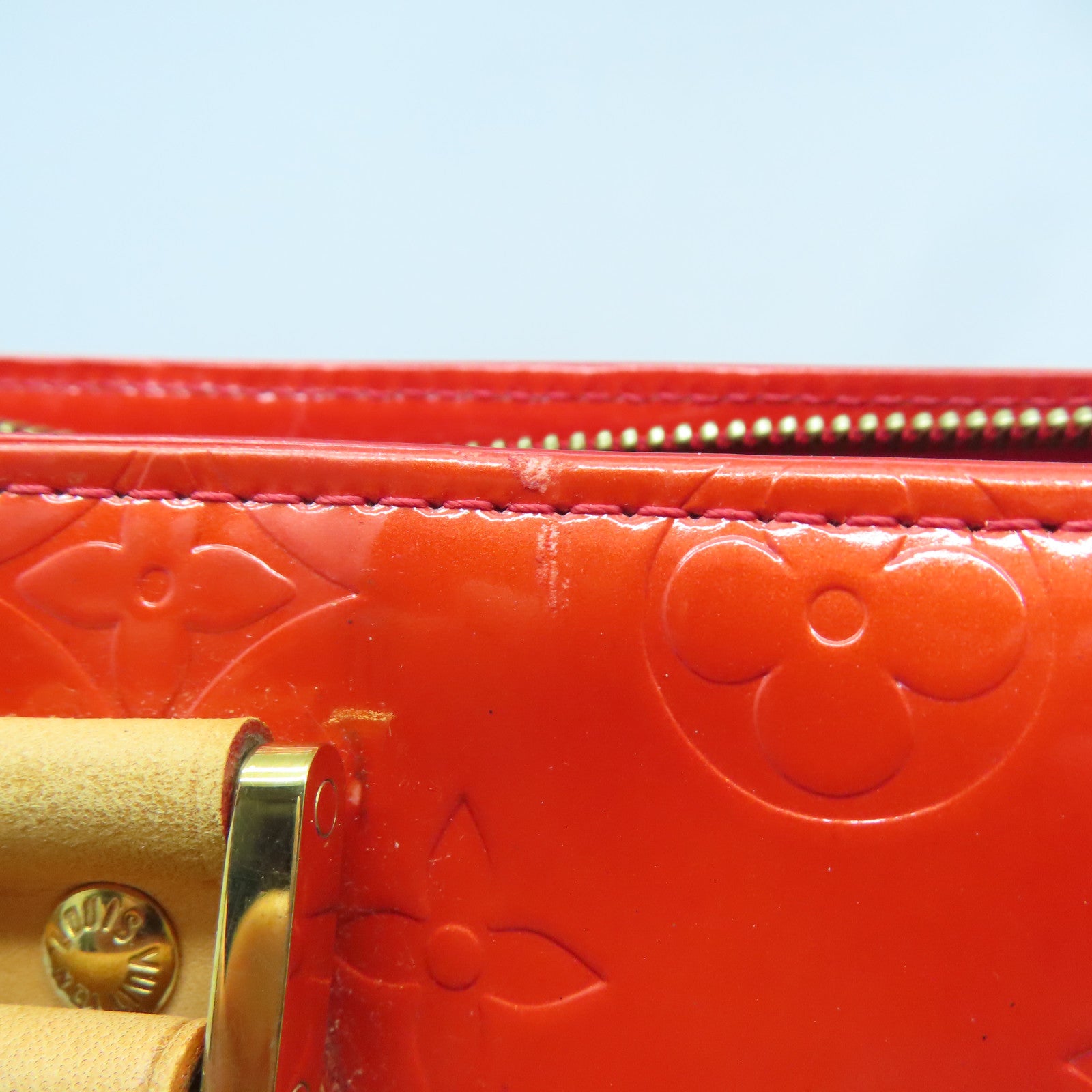 LOUIS VUITTON Monogram Vernis Houston金扣手挽袋橙色