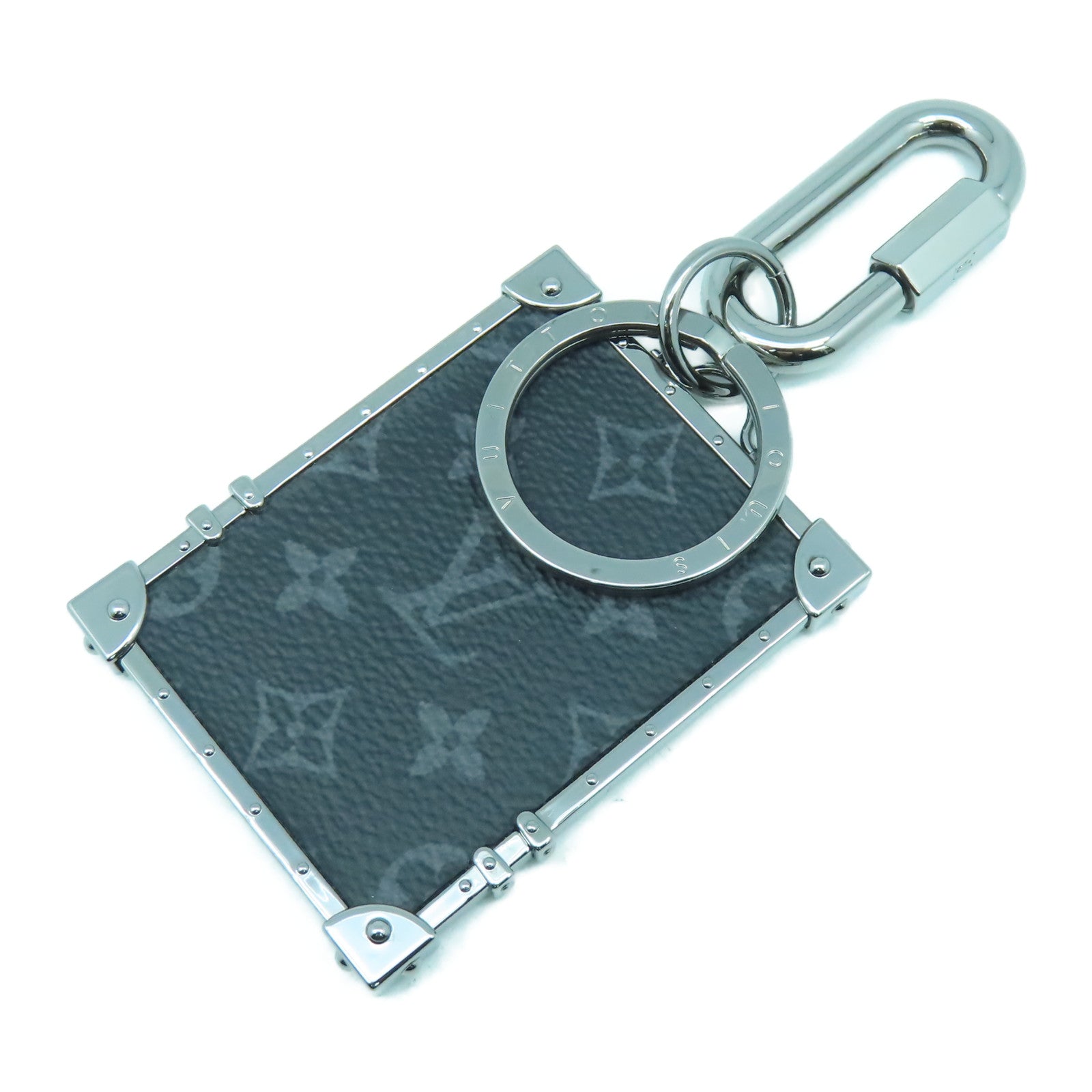LOUIS VUITTON 金屬/Monogram Eclipse Mini Trunk Bag Charm/Key Holder銀扣鑰匙圈黑色