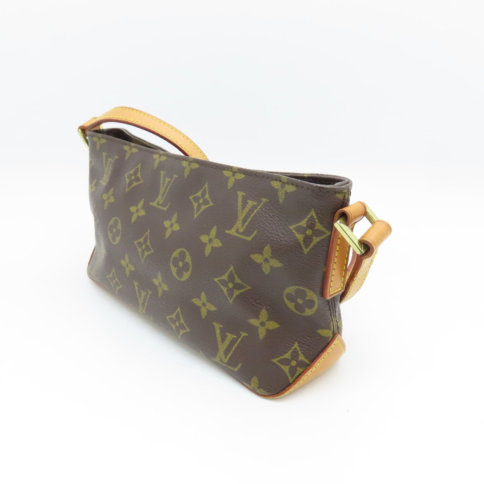 LOUIS VUITTON Monogram Trotteur Gold Buckle Shoulder Bag Brown