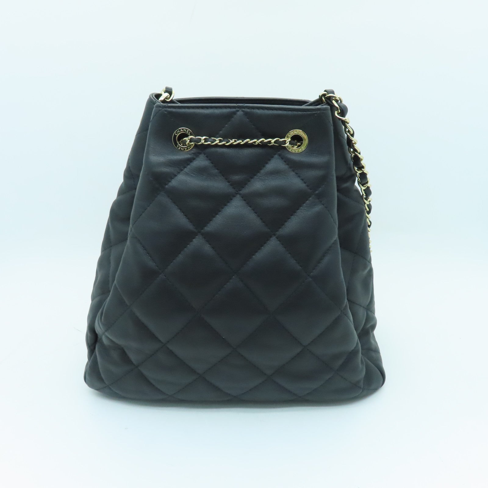 CHANEL 菱格牛皮皮革Chain Shoulder Bag金扣鏈帶肩背袋黑色