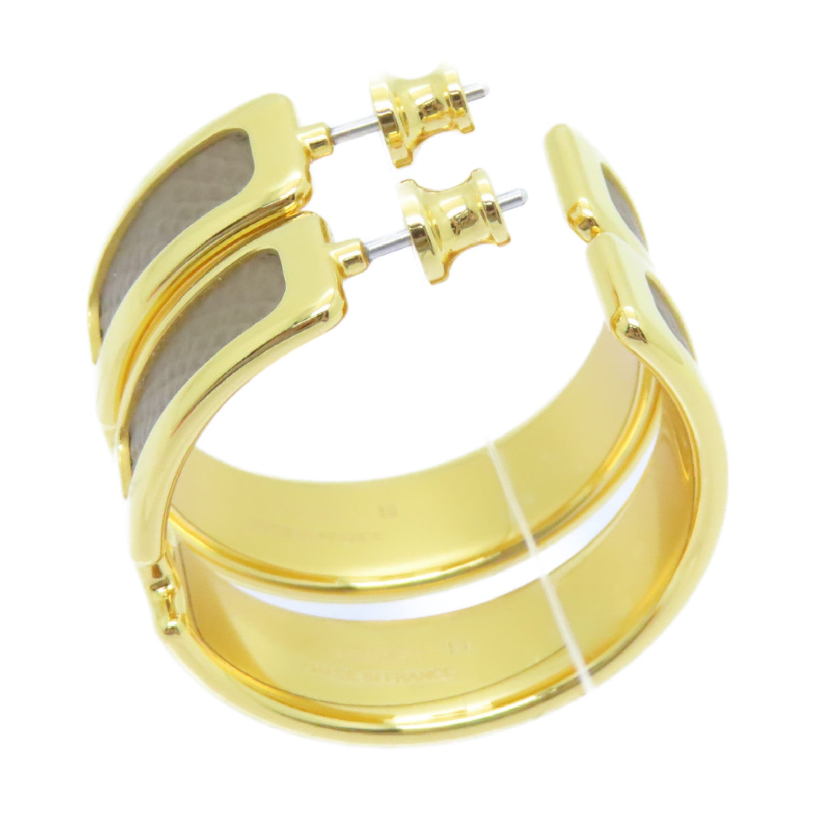 HERMES Epsom皮革/镀金Olympe Earrings金扣耳环金色/啡色