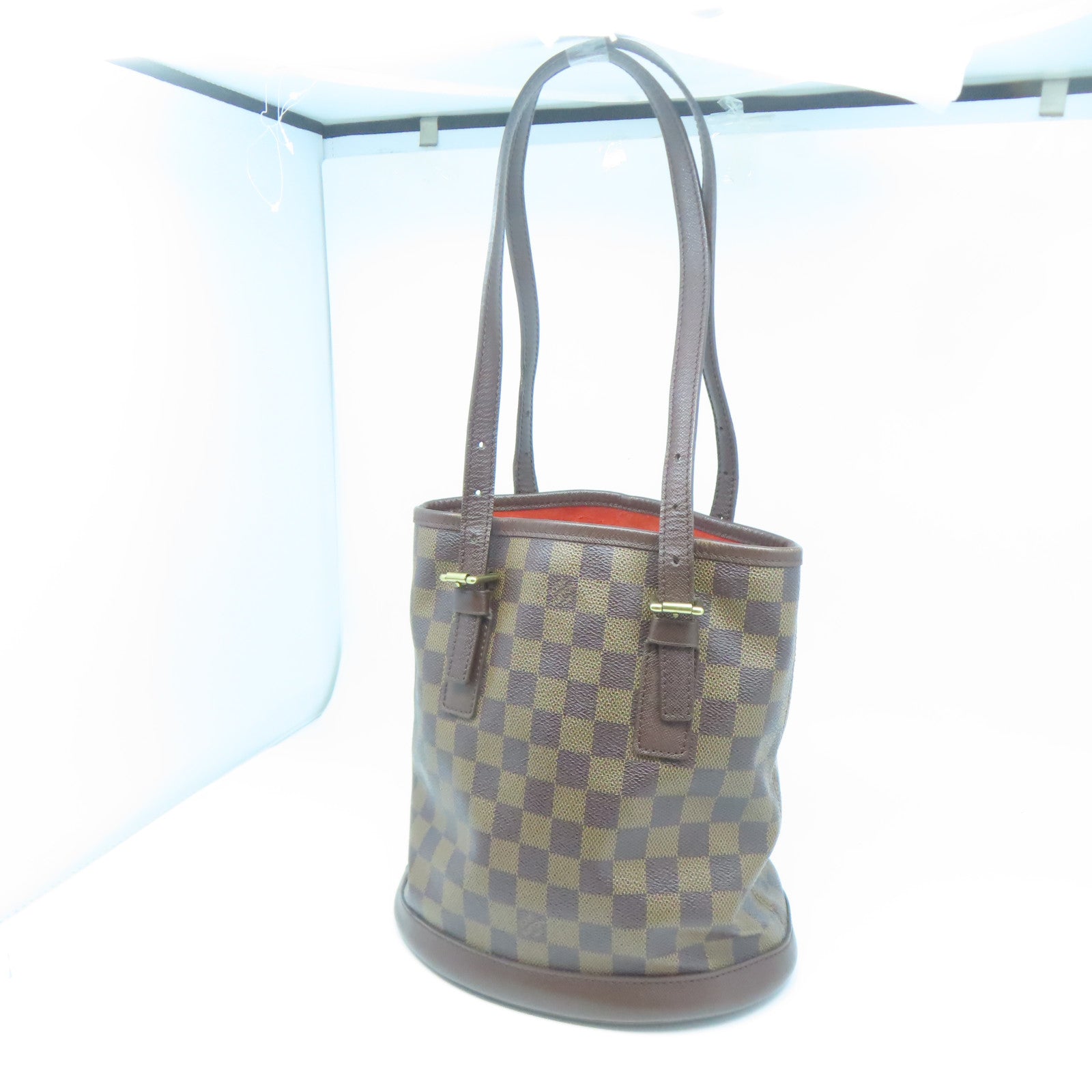 LOUIS VUITTON Damier Marais金扣手挽袋棕色