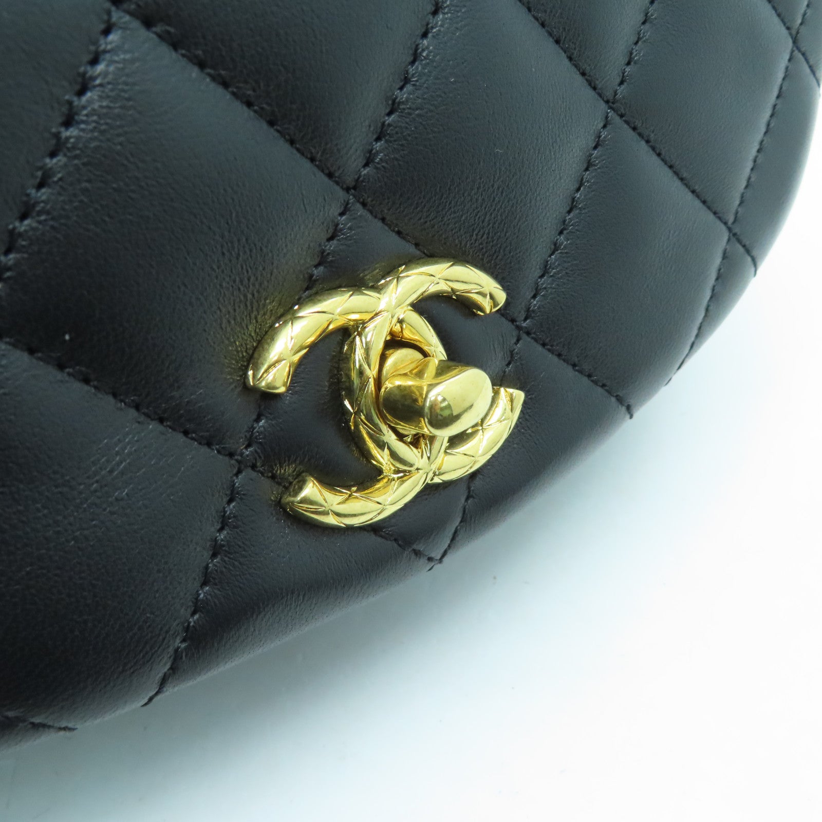 CHANEL 菱格羊皮皮革Chain Shoulder Bag金扣链带肩背袋黑色