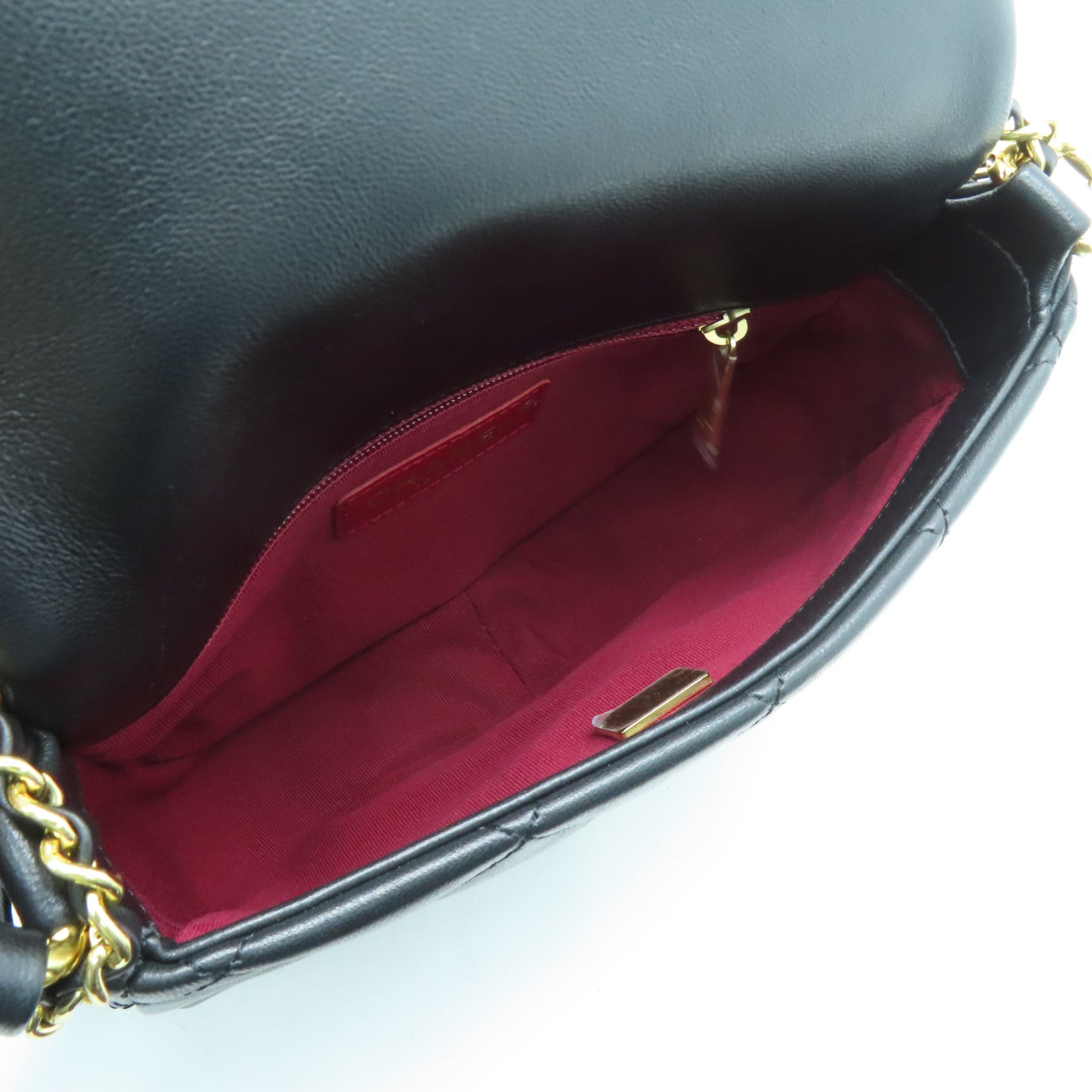 CHANEL 菱格羊皮皮革Chain Shoulder Bag金扣链带肩背袋黑色