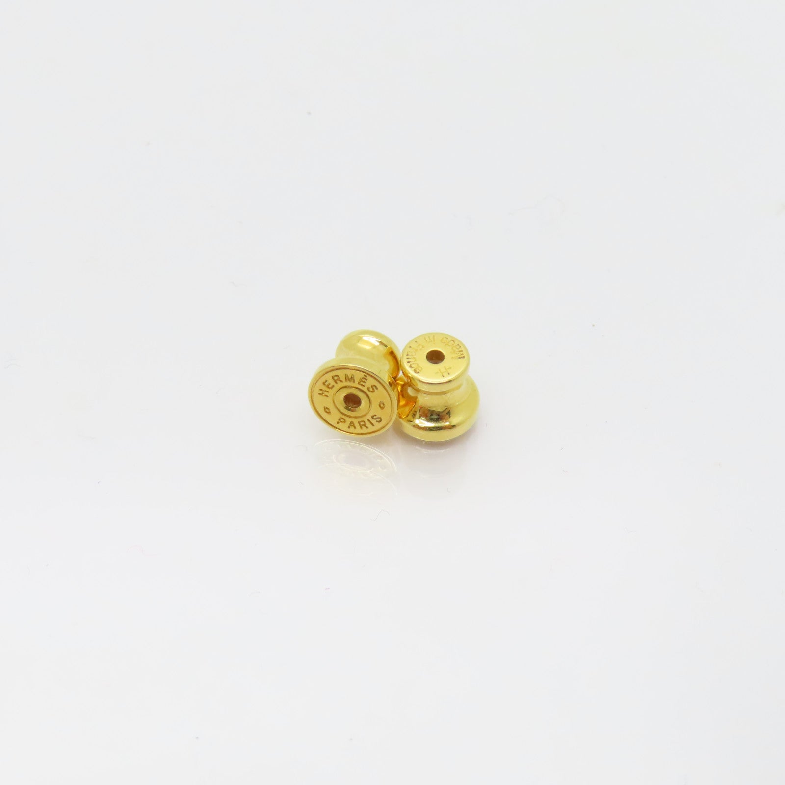 HERMES Epsom皮革/镀金Olympe Earrings金扣耳环金色/啡色