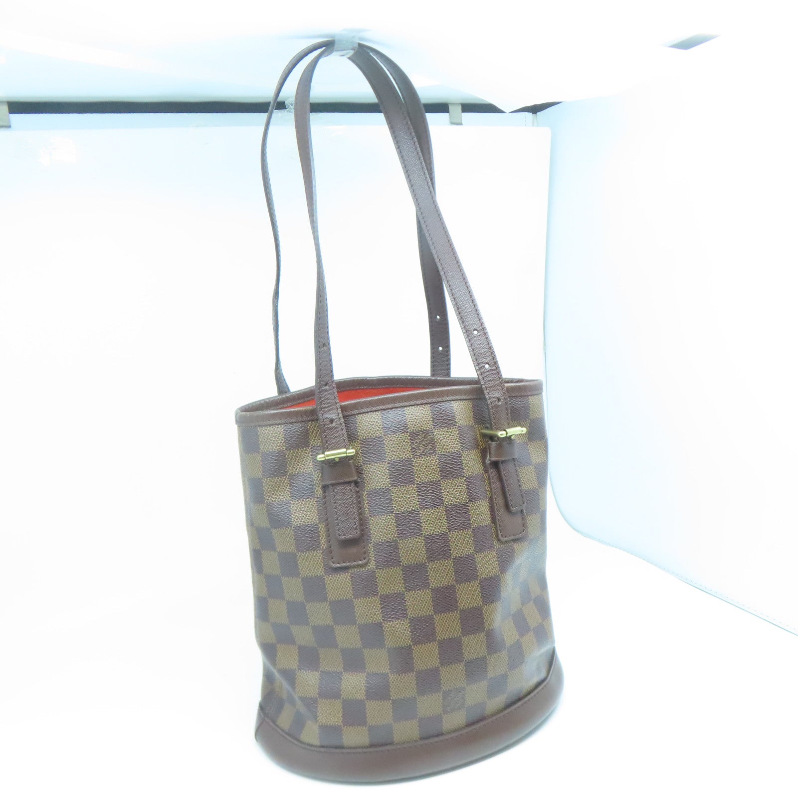 LOUIS VUITTON Damier Marais金扣手挽袋棕色