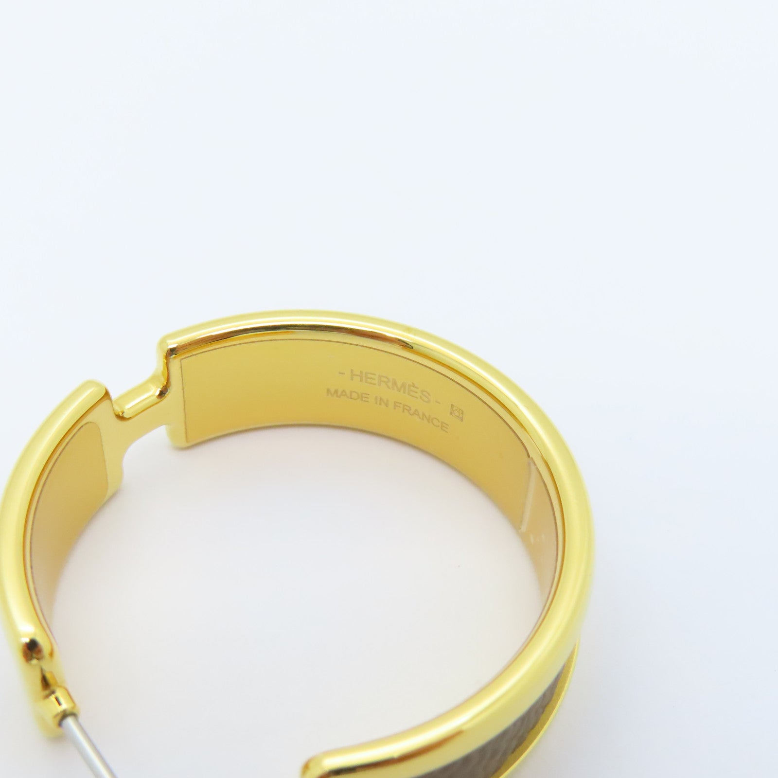 HERMES Epsom皮革/镀金Olympe Earrings金扣耳环金色/啡色