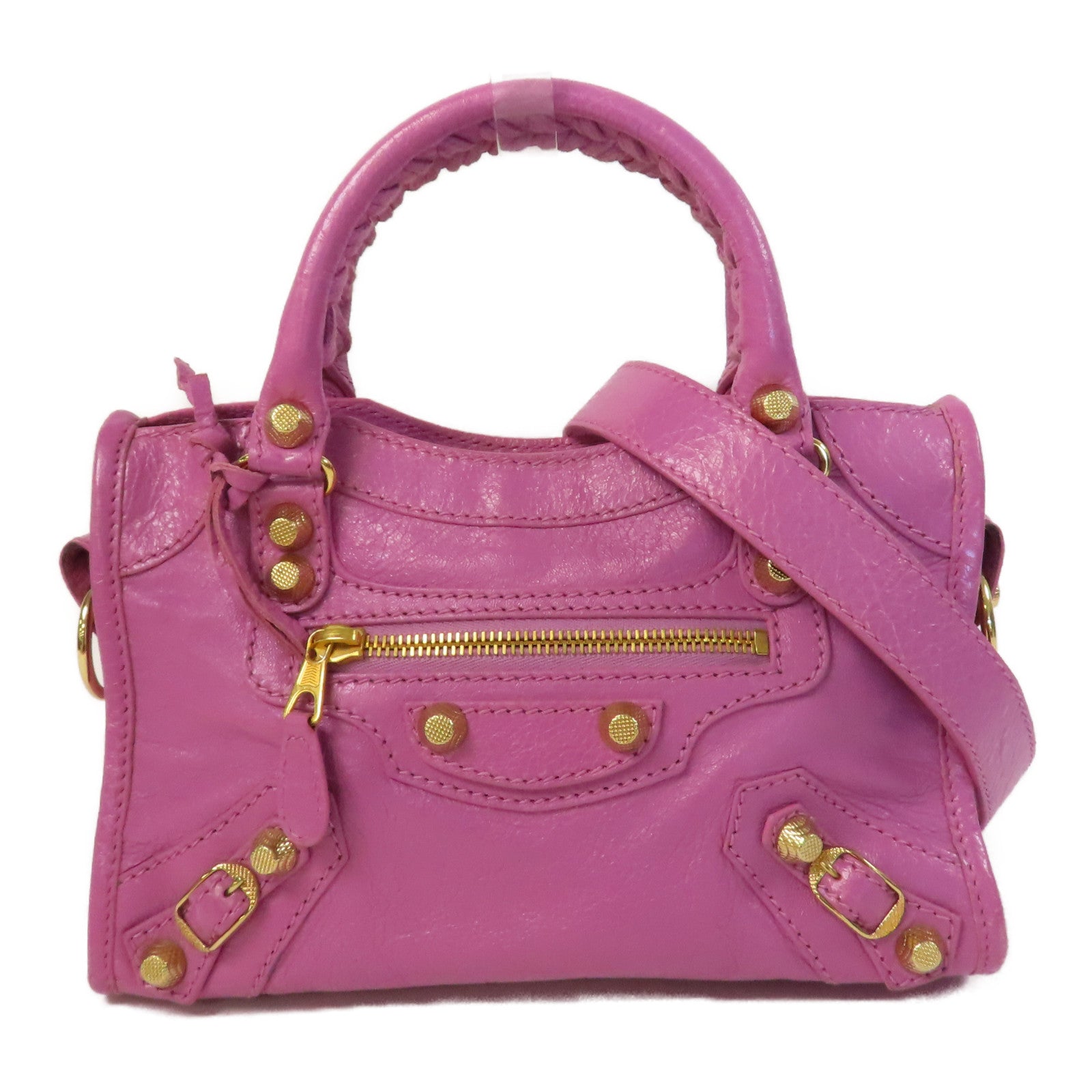 BALENCIAGA 菱格牛皮皮革Mini City金扣手挽肩背兩用袋紫色