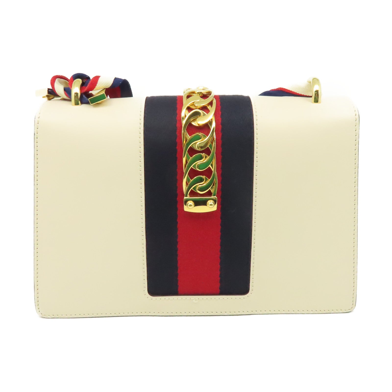 GUCCI 【激減優惠】牛皮皮革Sylvie Small Shoulder Bag金扣肩背袋米白色