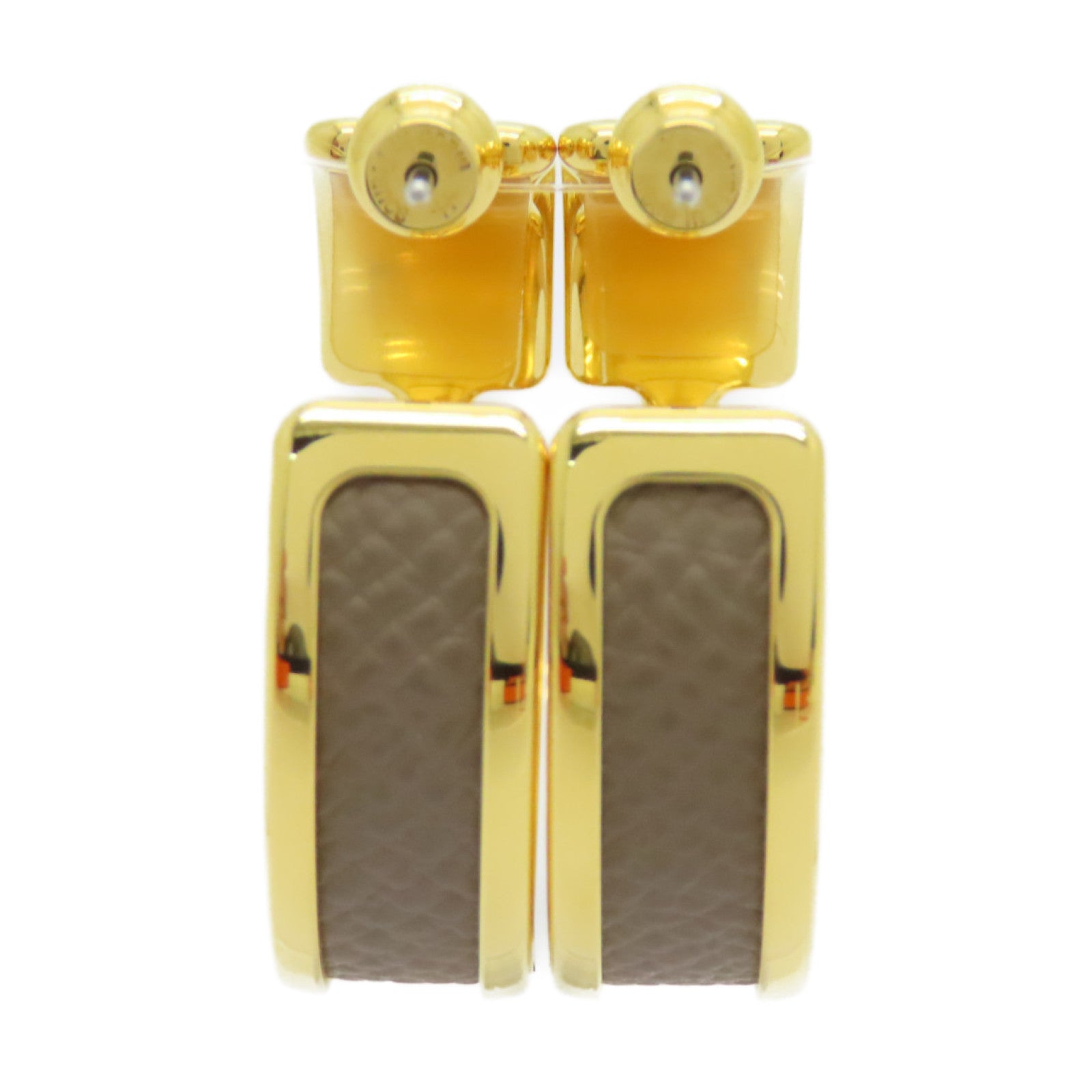 HERMES Epsom皮革/镀金Olympe Earrings金扣耳环金色/啡色