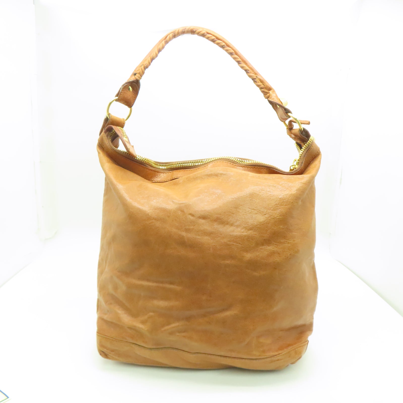 BALENCIAGA 牛皮皮革Giant Day金扣肩背袋棕色