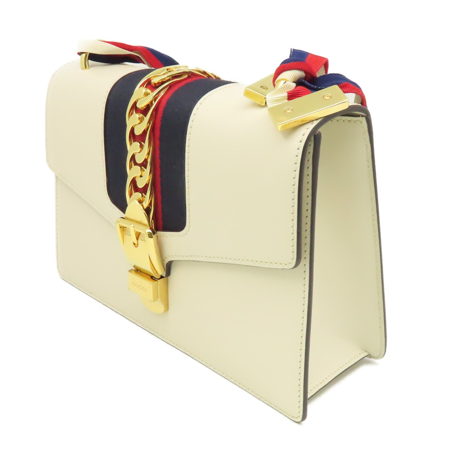 GUCCI 【激減優惠】牛皮皮革Sylvie Small Shoulder Bag金扣肩背袋米白色